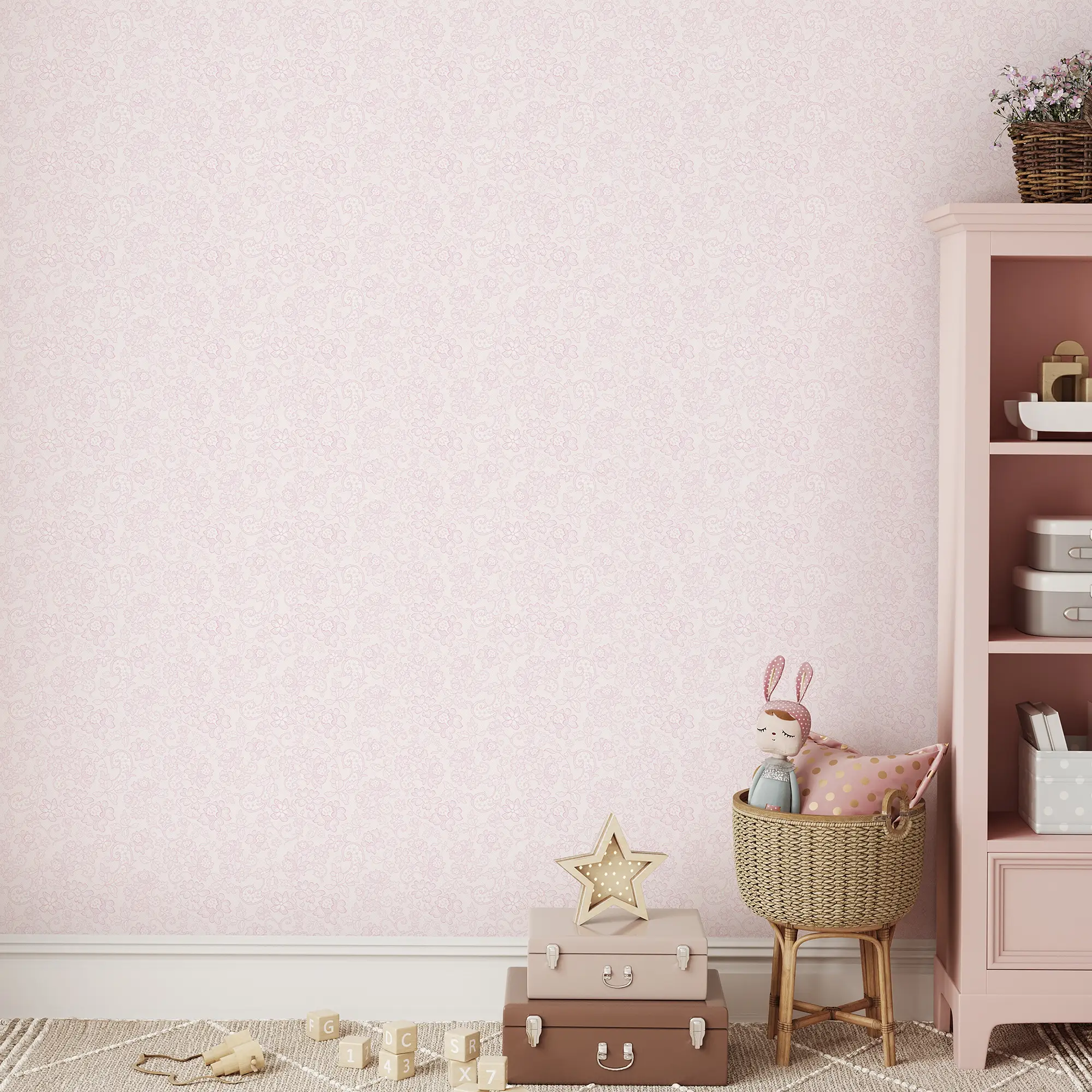 Brussels Lace Wallpaper in Pink - Image 4