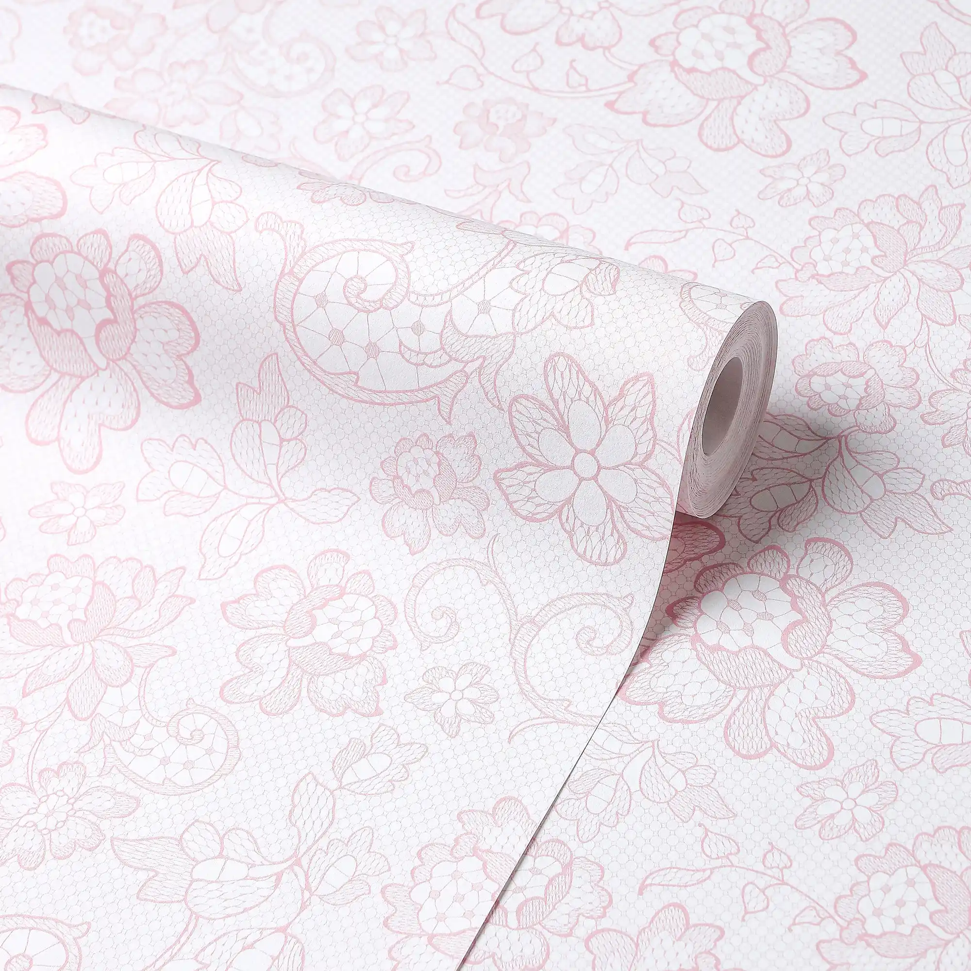 Brussels Lace Wallpaper in Pink - Image 5