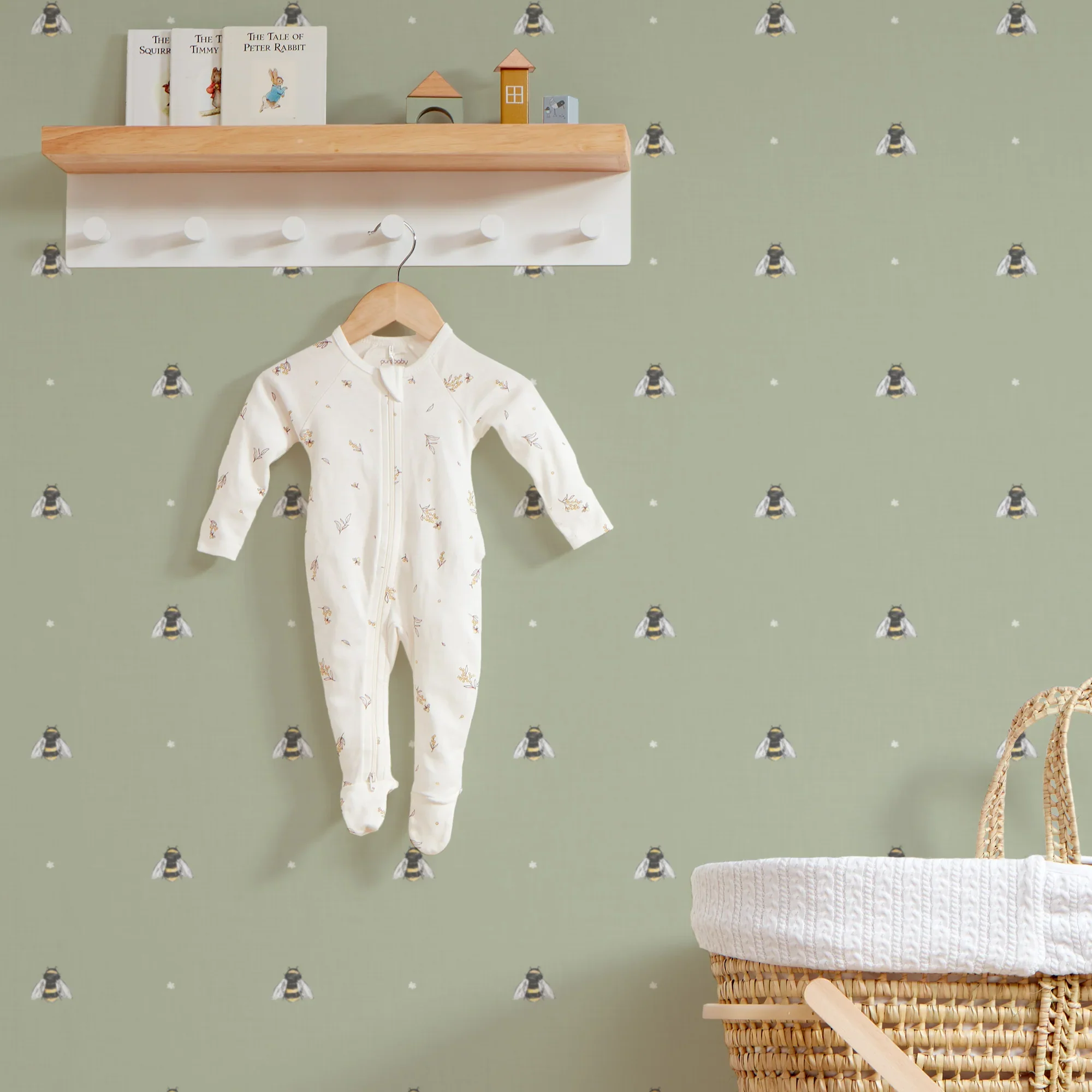 Bumble Bee Wallpaper in Sage Green - Image 3