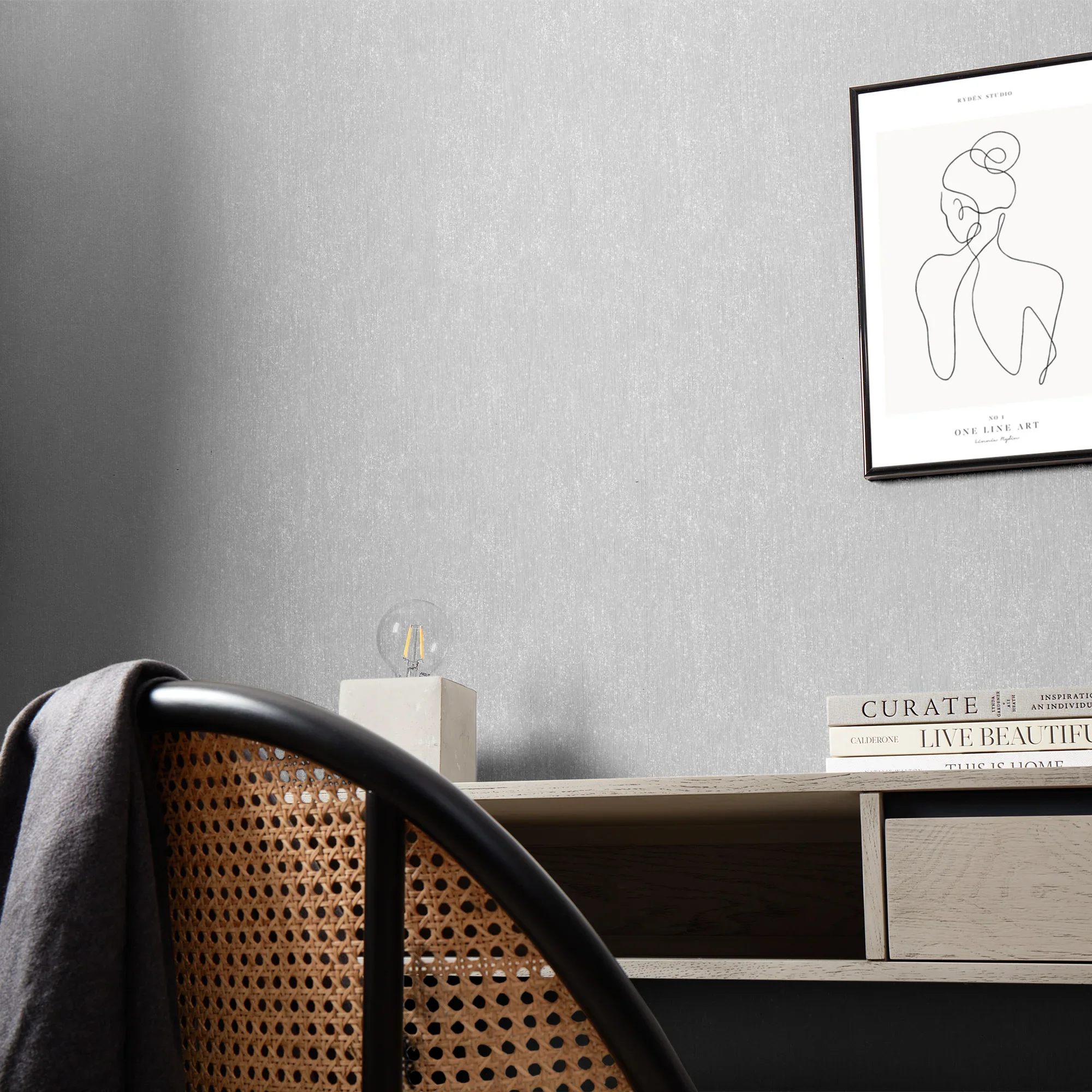 Camden Plain Wallpaper in Soft Grey and Silver - Image 3