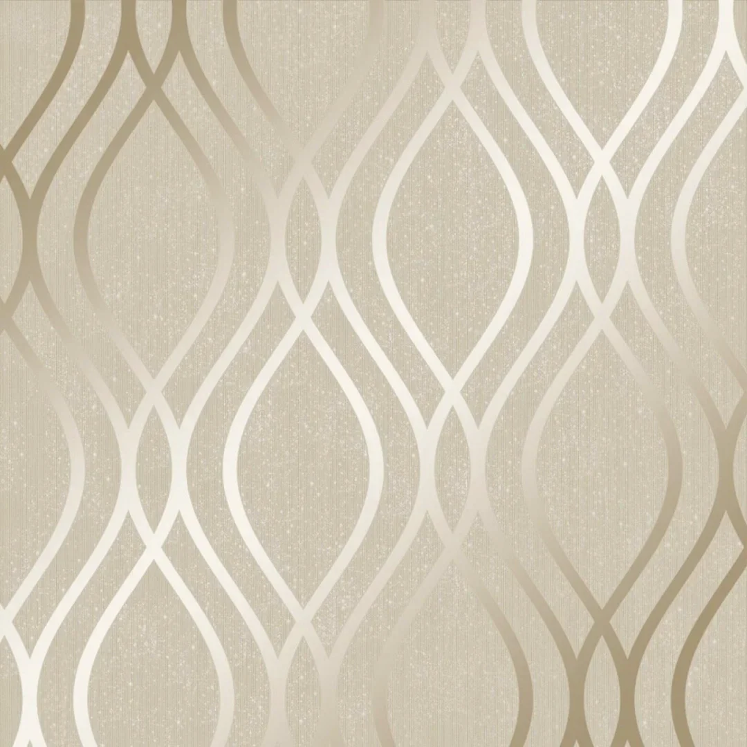 Camden Wave Wallpaper in Cream and Gold