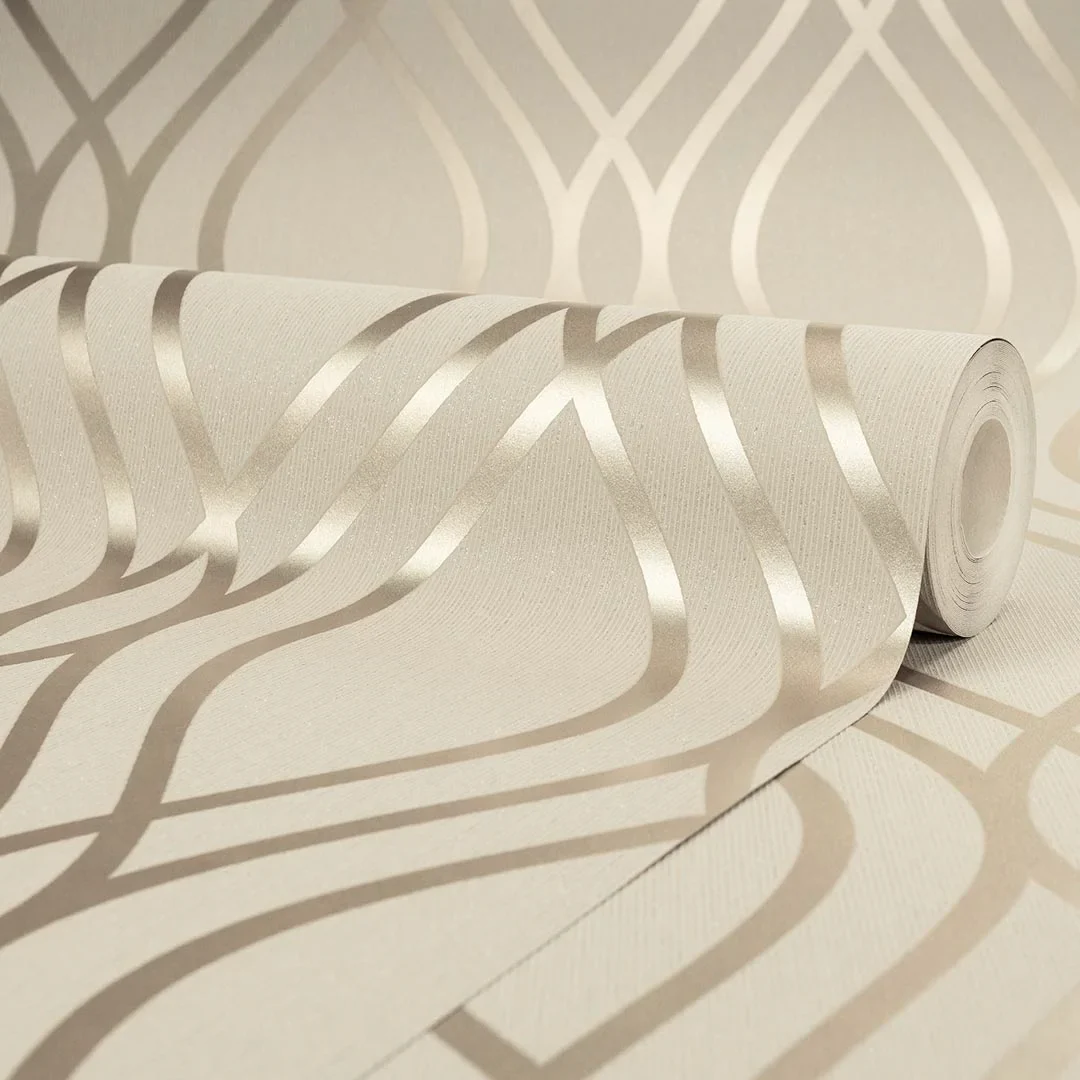 Camden Wave Wallpaper in Cream and Gold - Image 3