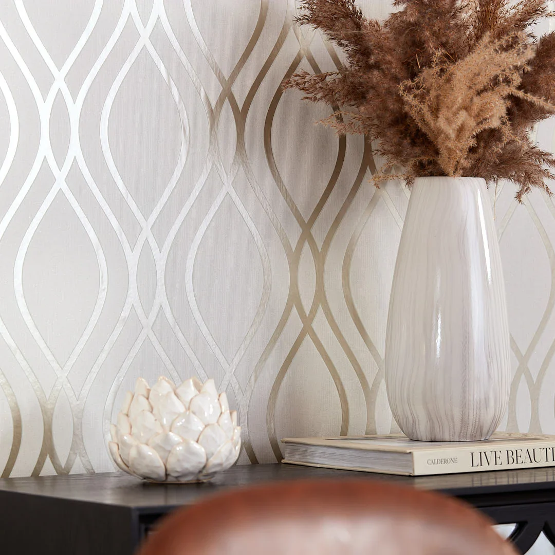 Camden Wave Wallpaper in Neutral and Gold - Image 3