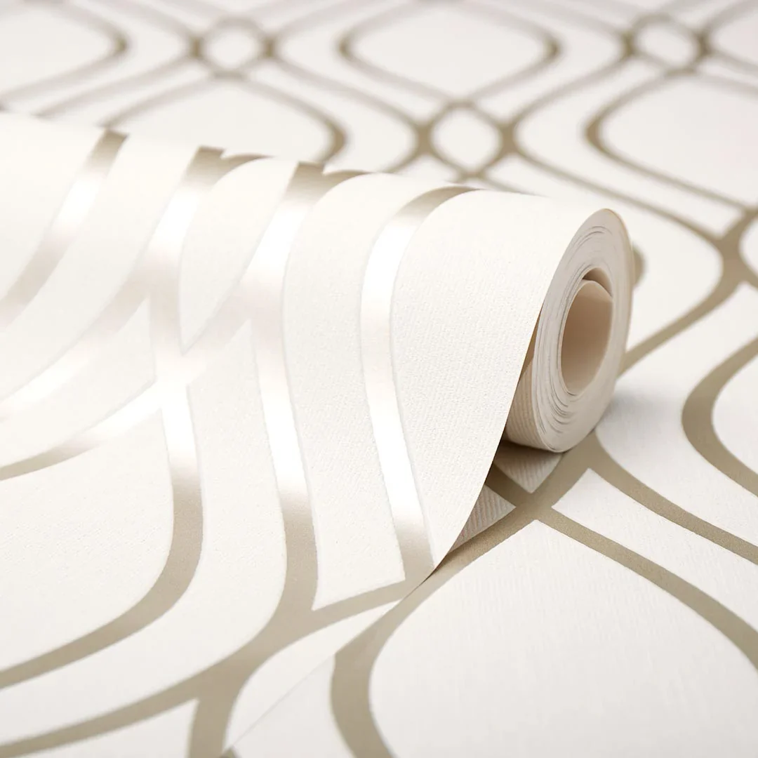 Camden Wave Wallpaper in Neutral and Gold - Image 4