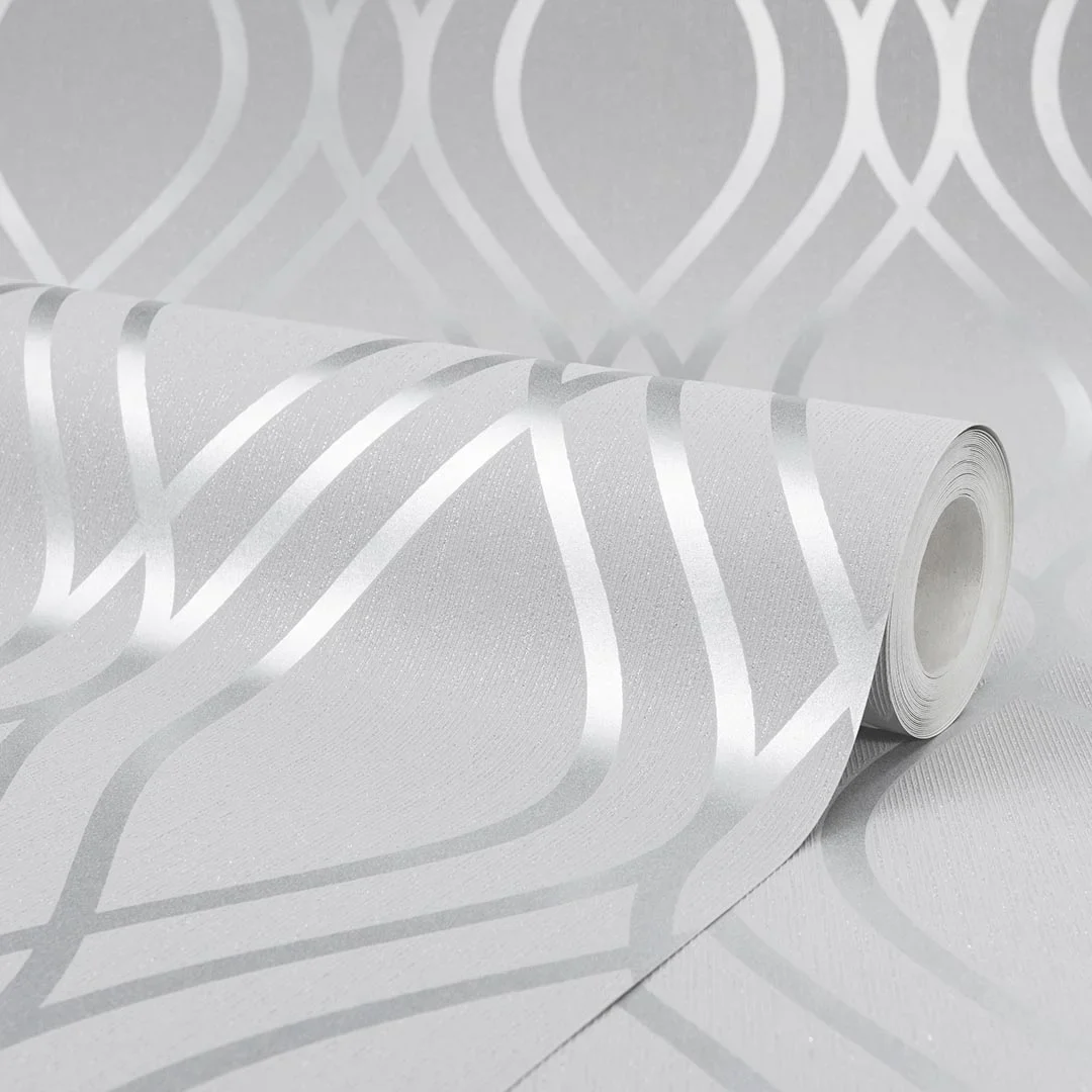 Camden Wave Wallpaper in Soft Grey and Silver - Image 3