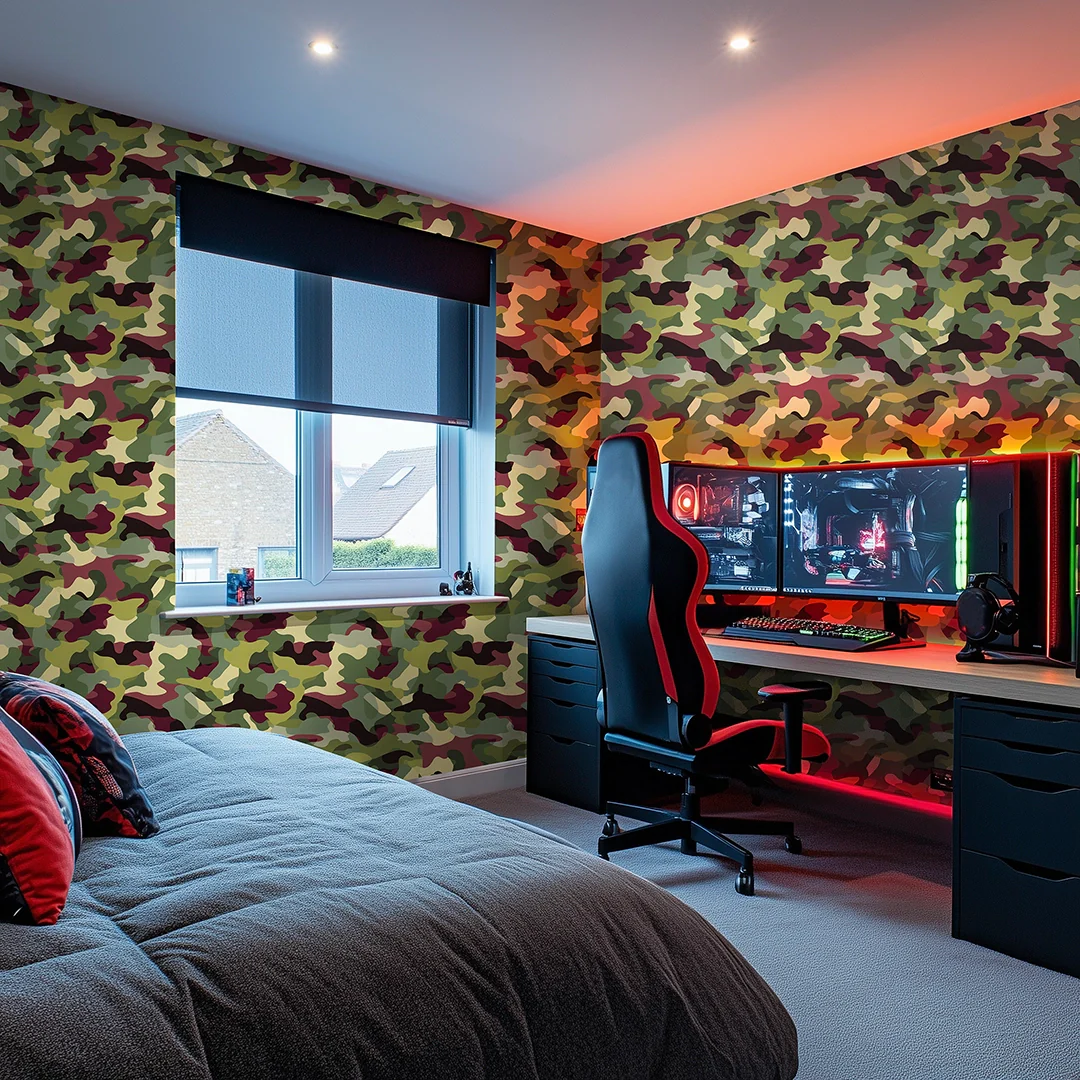 Camouflage Wallpaper in Woodland Multicoloured - Image 2
