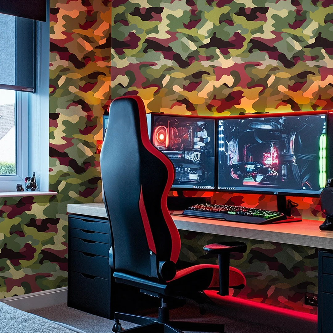 Camouflage Wallpaper in Woodland Multicoloured - Image 3