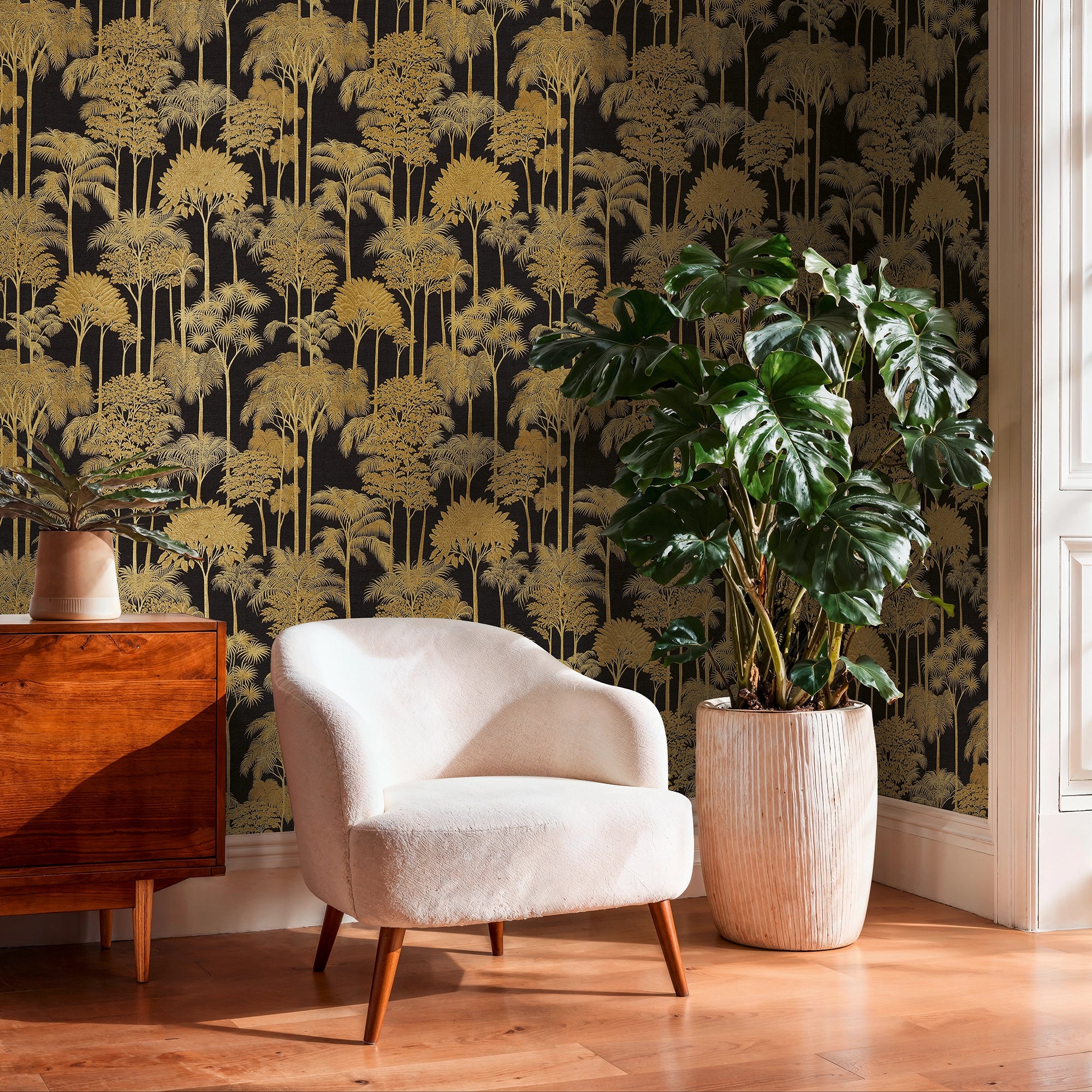 Canopy View Wallpaper in Gold on Charcoal - Image 2
