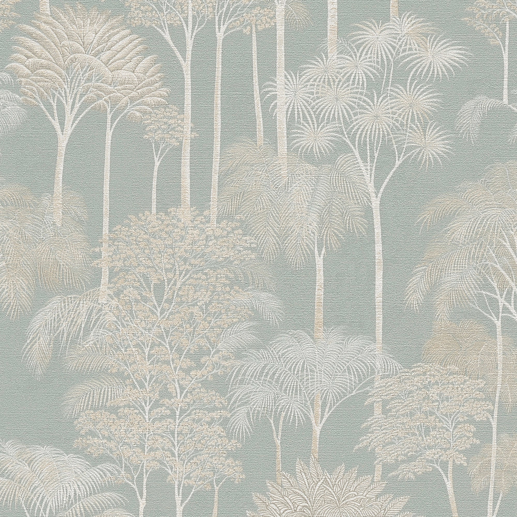 Canopy View Wallpaper in White and Gold on Blue