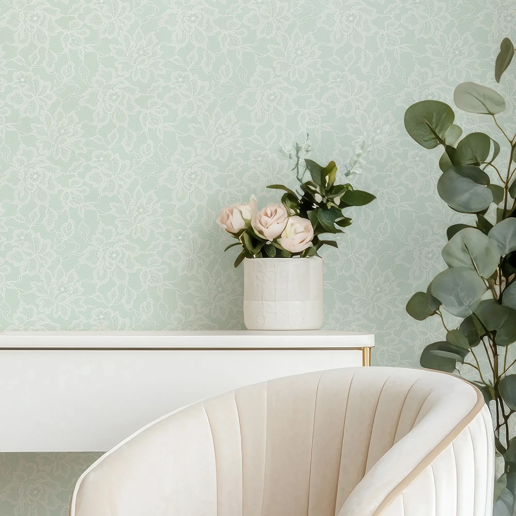 Chantilly Lace Wallpaper in Mint - Image 2