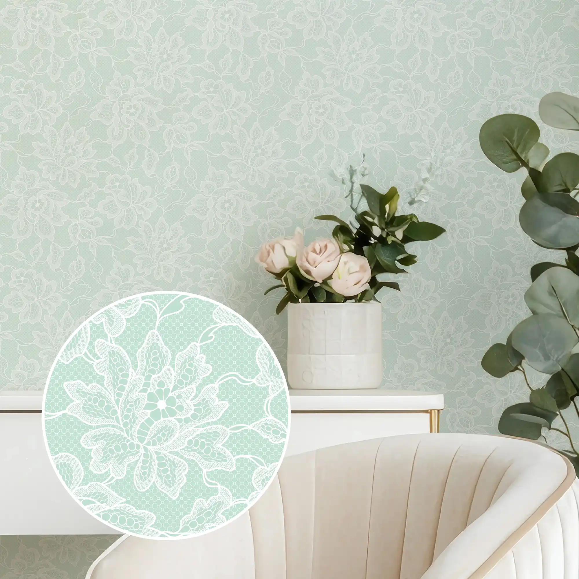 Chantilly Lace Wallpaper in Mint - Image 3
