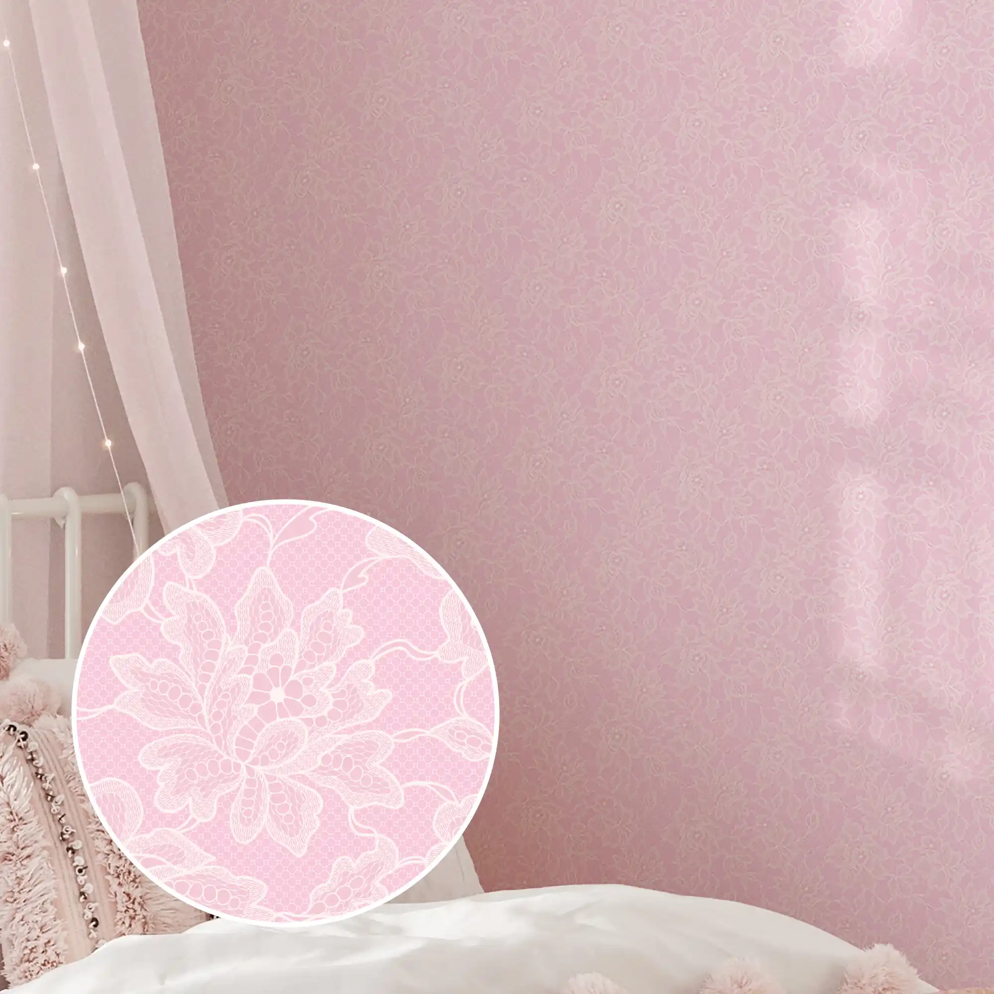 Chantilly Lace Wallpaper in Pink - Image 3