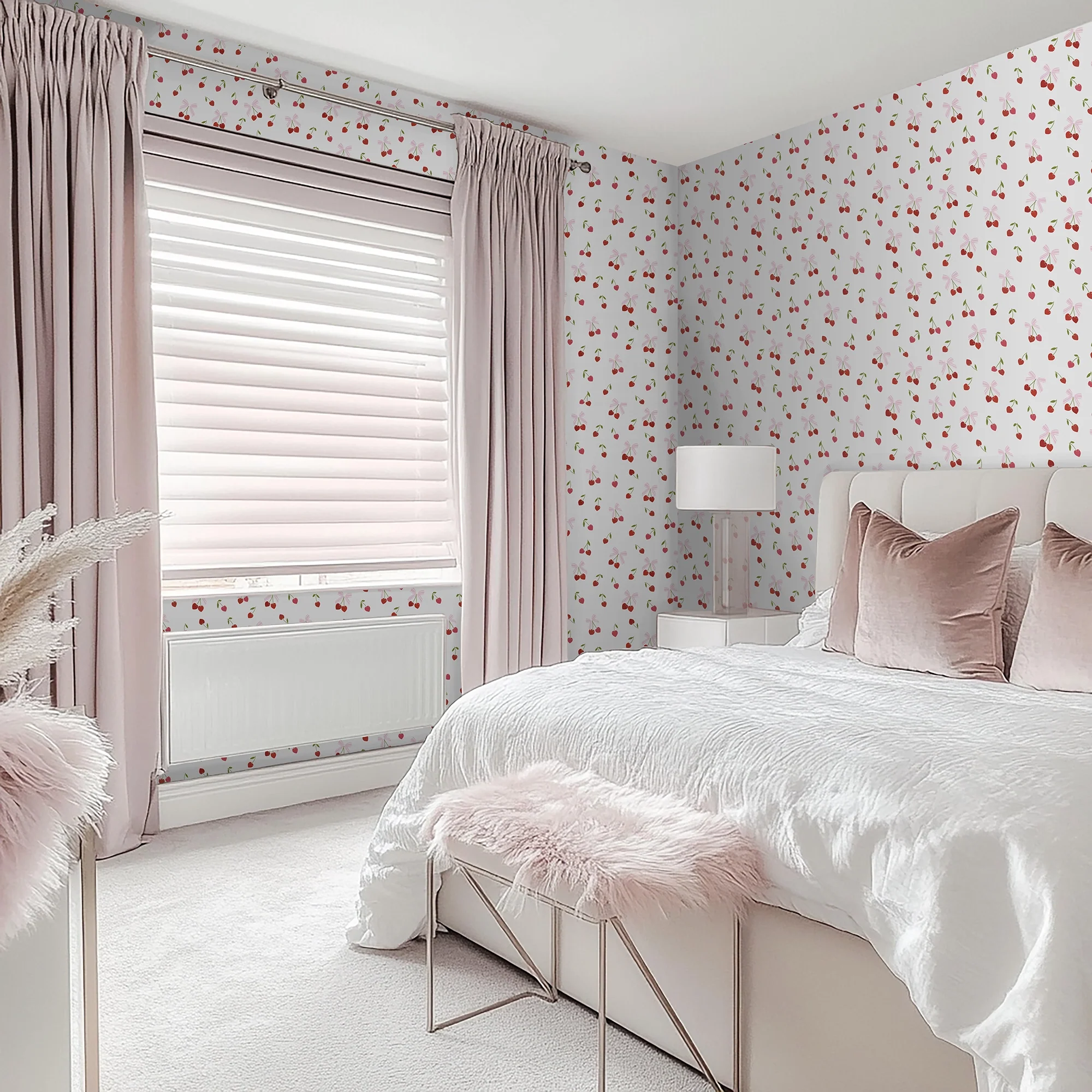 Cherry Kisses Wallpaper in Pink & Red - Image 2