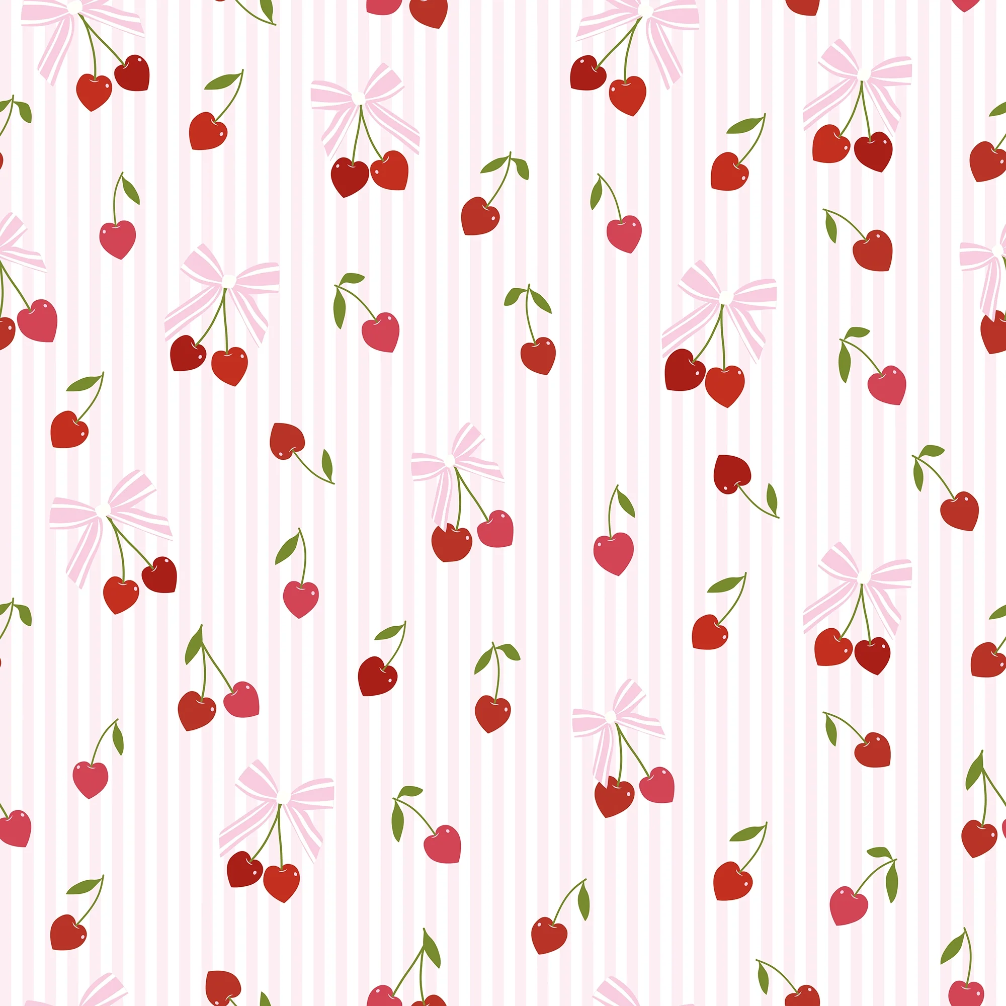 Cherry Stripe Kisses Wallpaper in Pink & Red