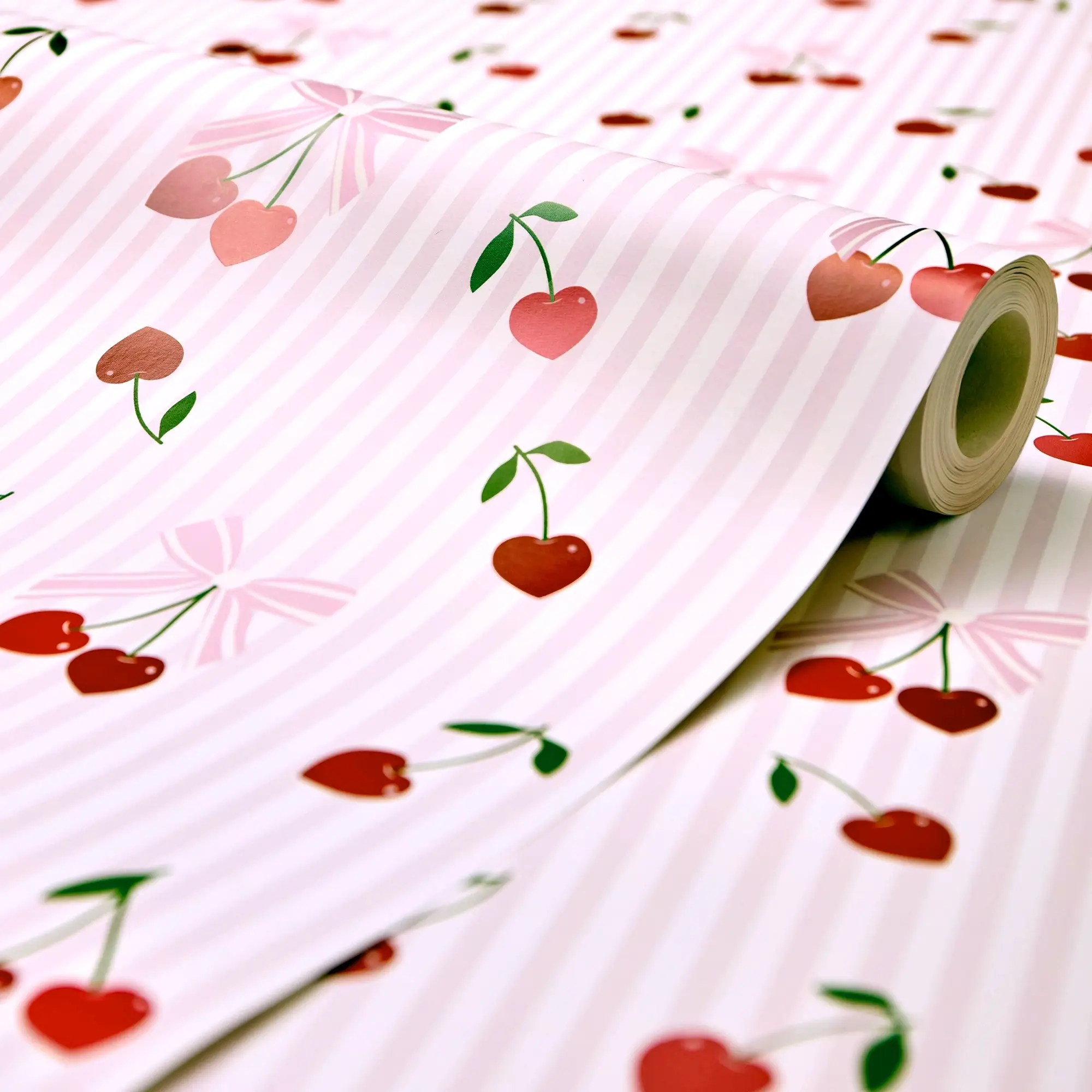 Cherry Stripe Kisses Wallpaper in Pink & Red - Image 4