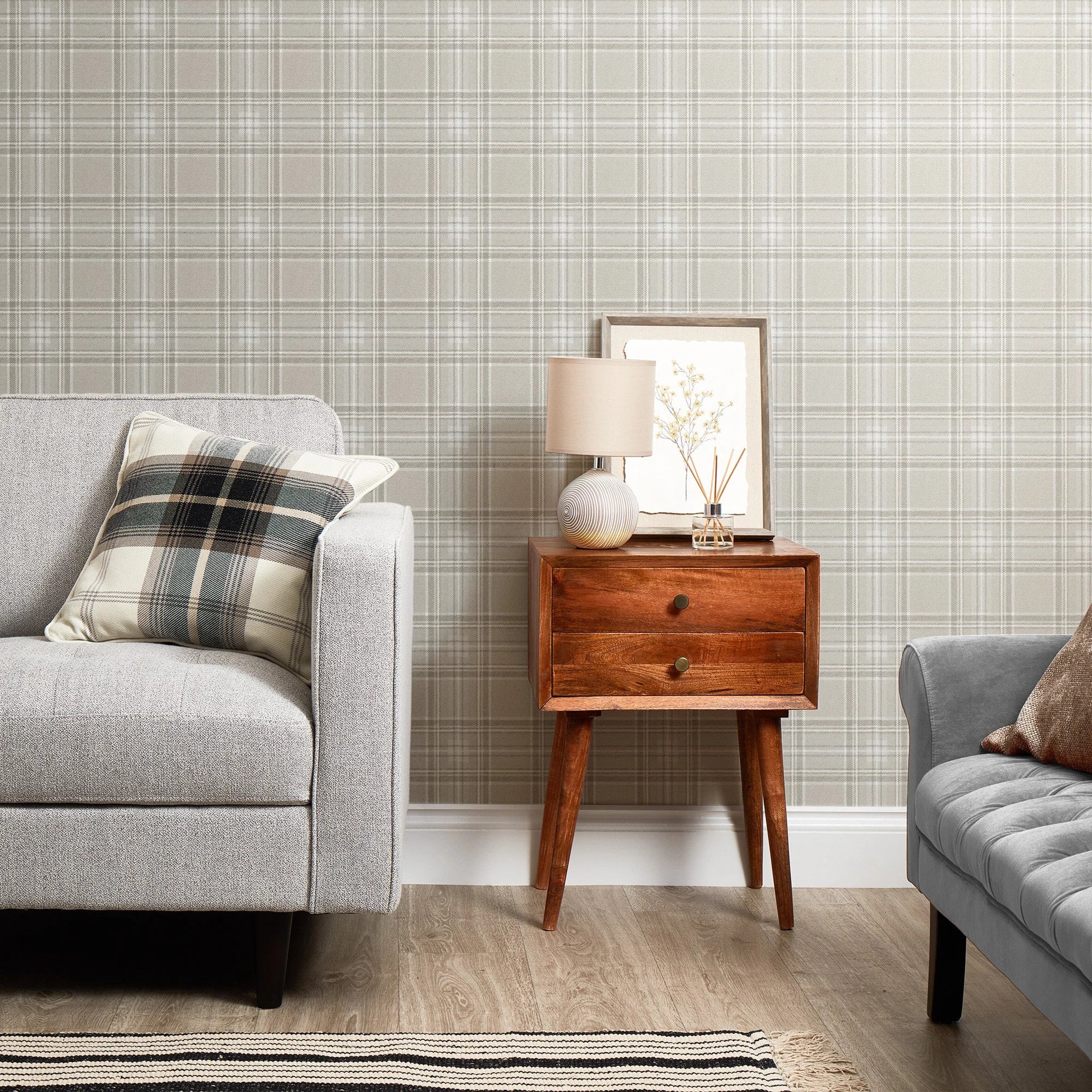 Classic Check Wallpaper in Taupe - Image 2