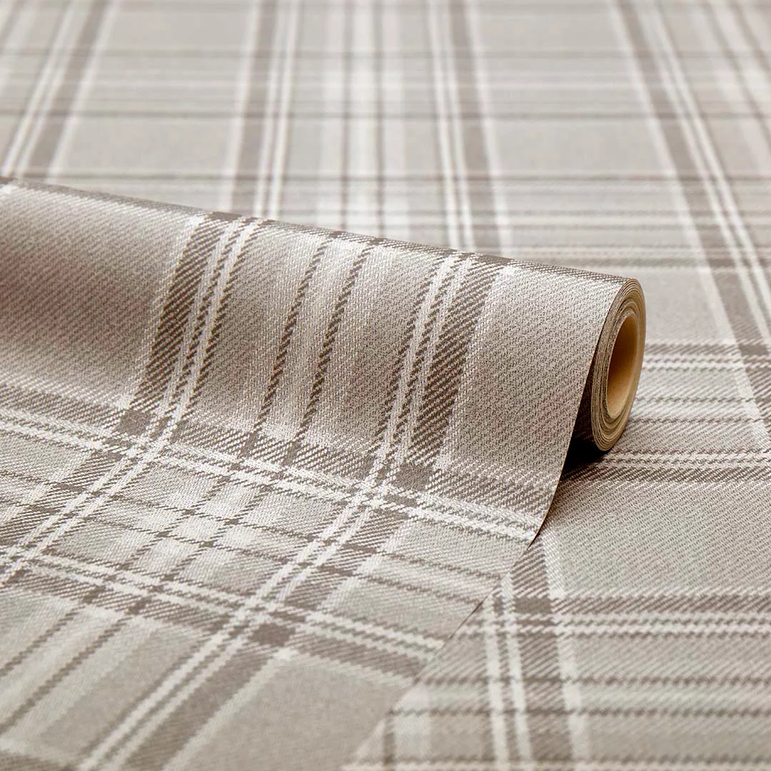 Classic Check Wallpaper in Taupe - Image 4