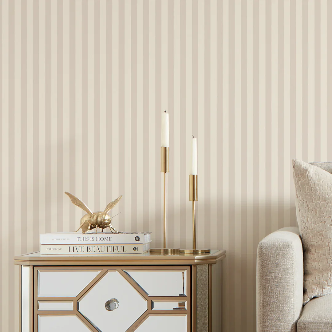 Classic Stripe Wallpaper in Cream and Truffle - Image 3