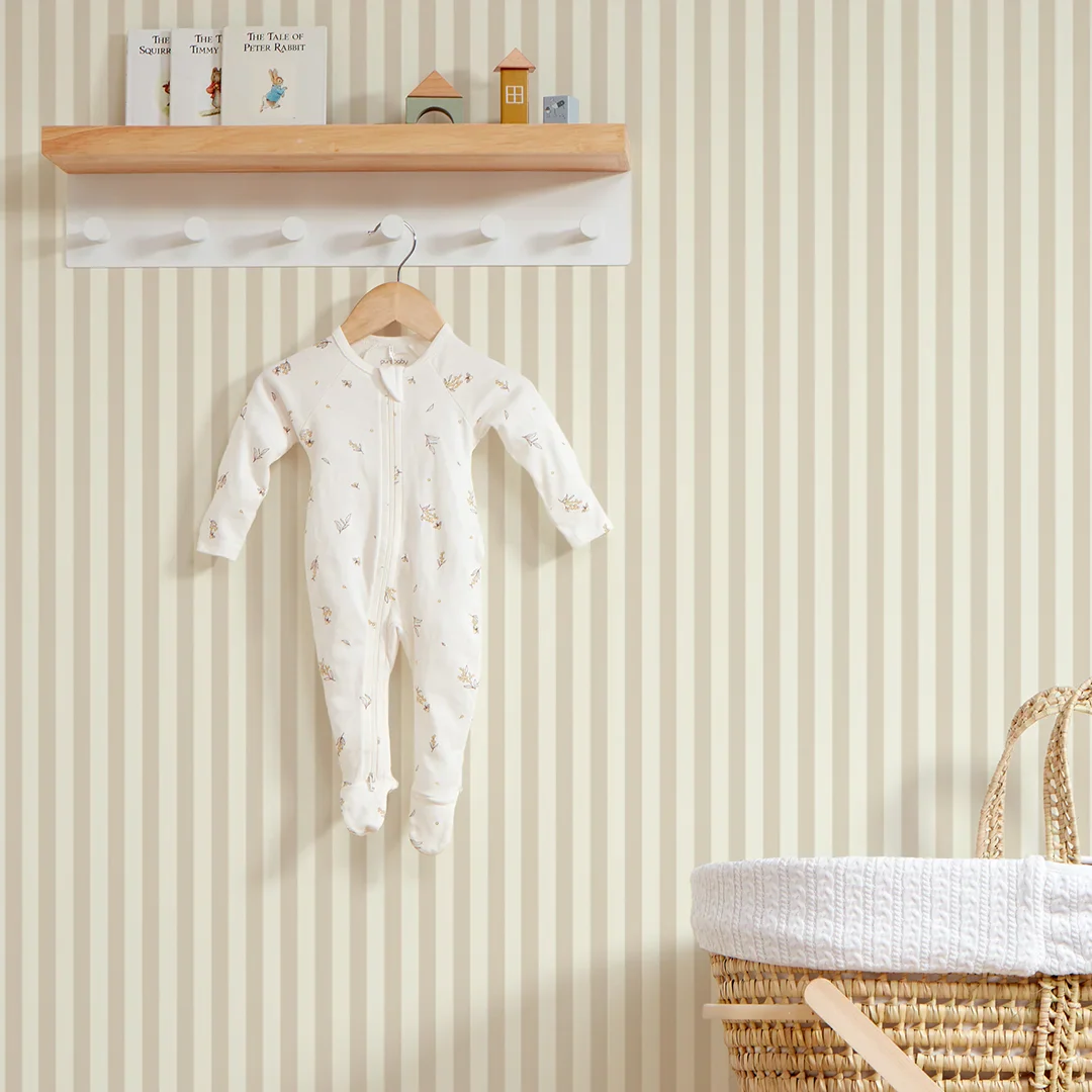 Classic Stripe Wallpaper in Magnolia and Sandstone - Image 3