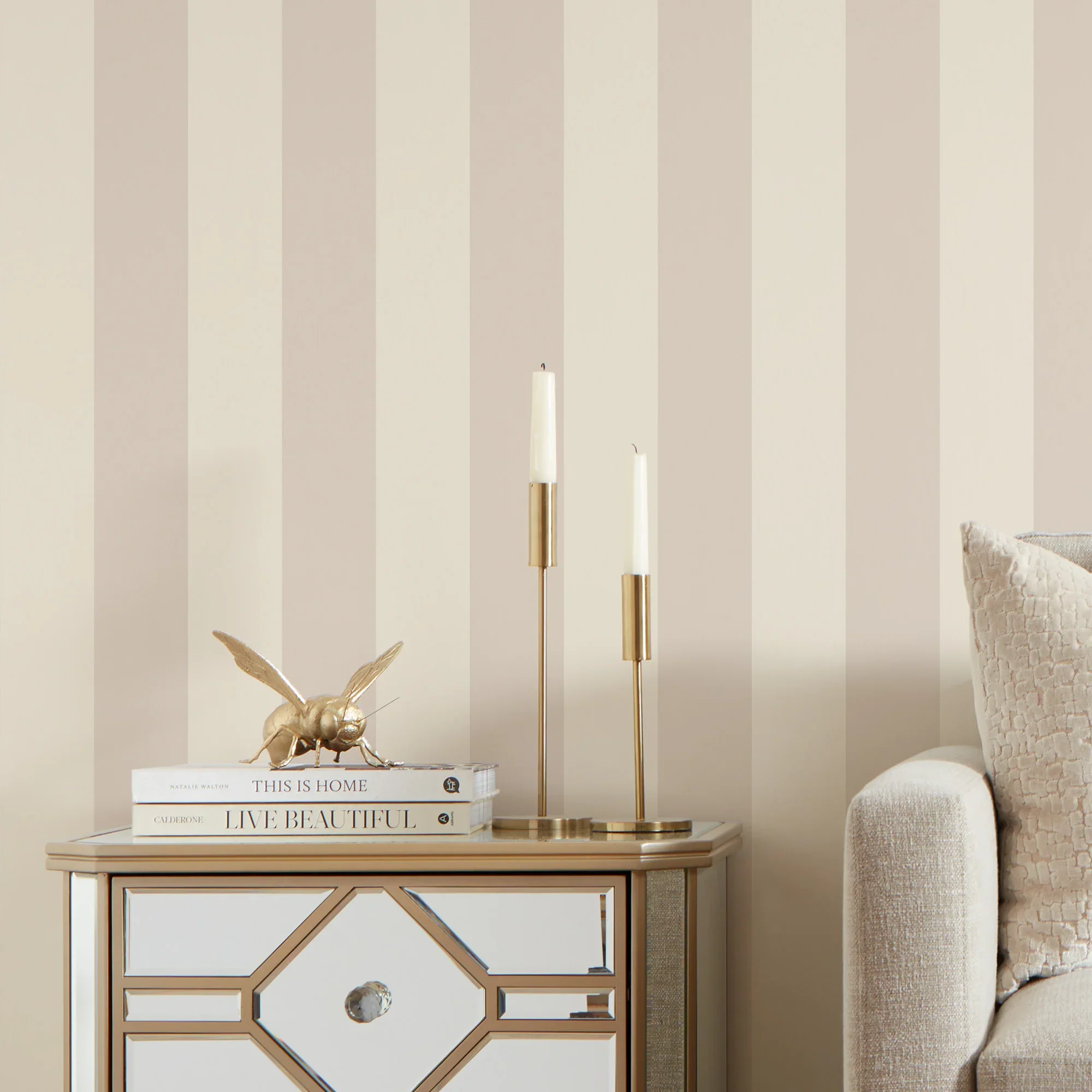 Classic Wide Stripe Wallpaper in Cream and Truffle - Image 3