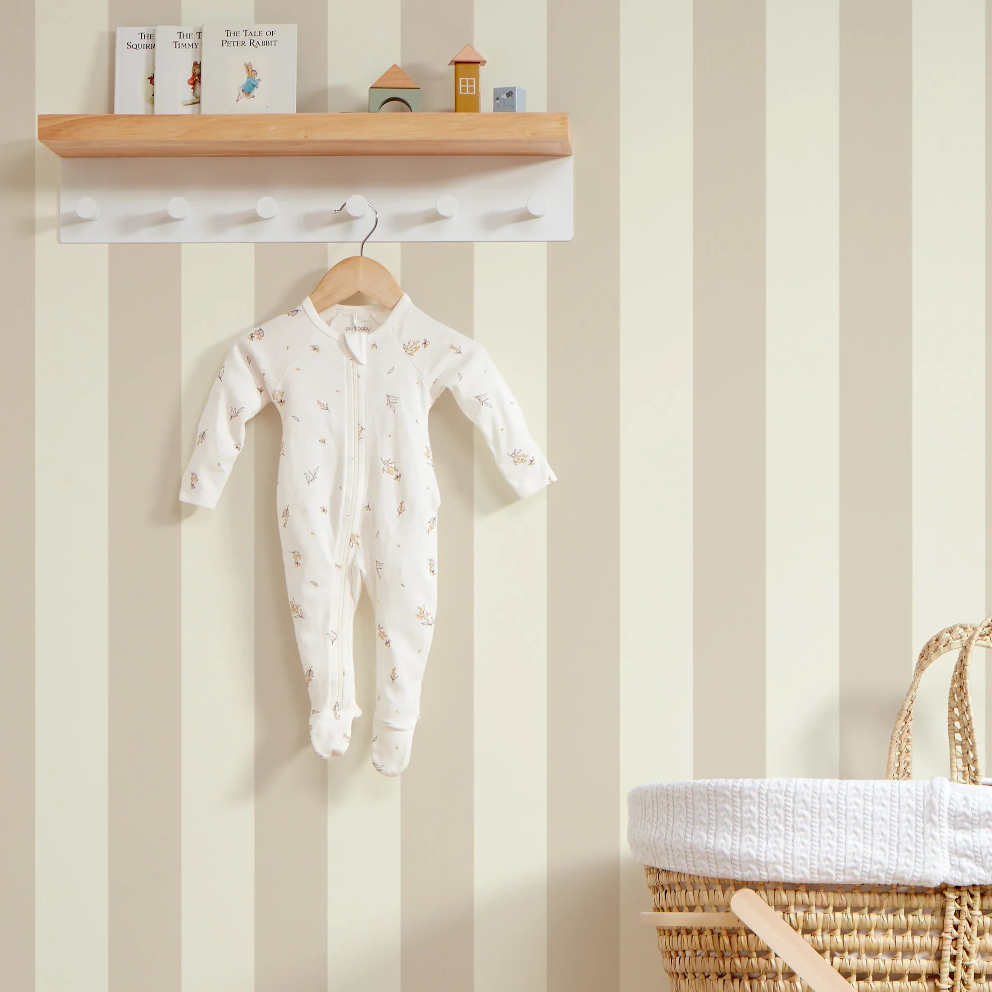 Classic Wide Stripe Wallpaper in Magnolia and Sandstone - Image 3