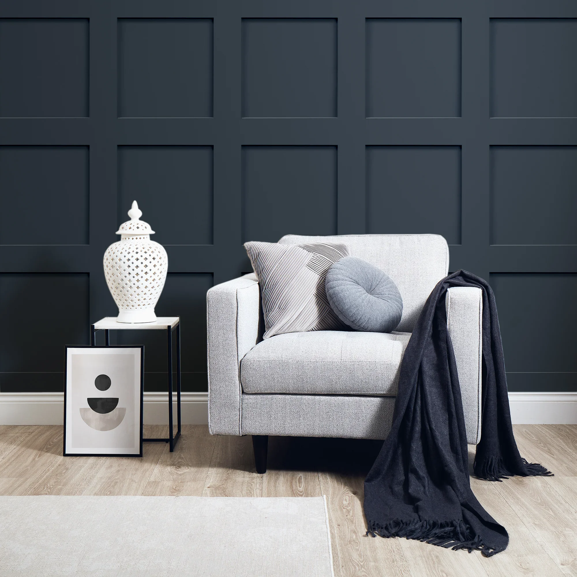 Contemporary Wood Panel Wallpaper in Navy Blue - Image 2