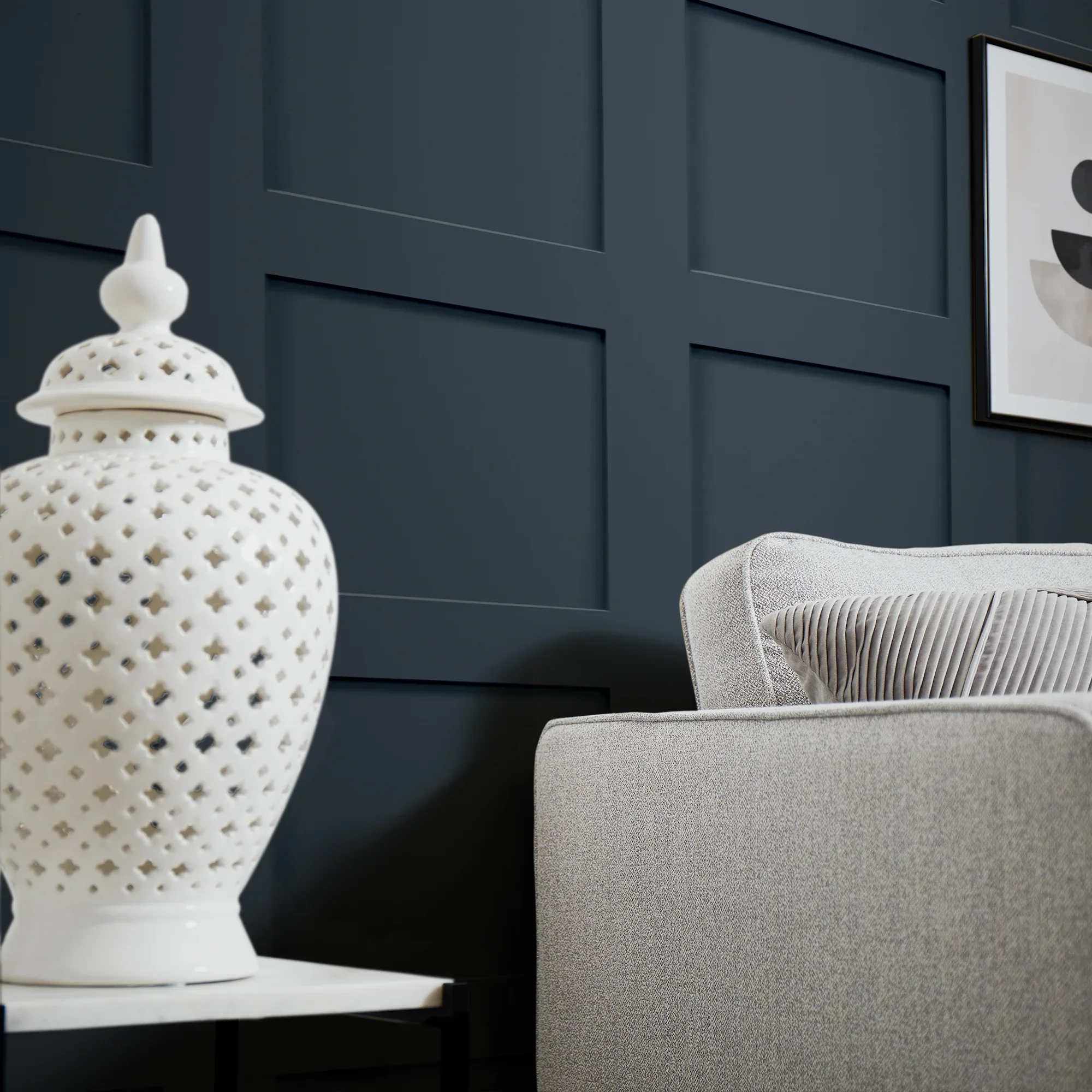 Contemporary Wood Panel Wallpaper in Navy Blue - Image 3