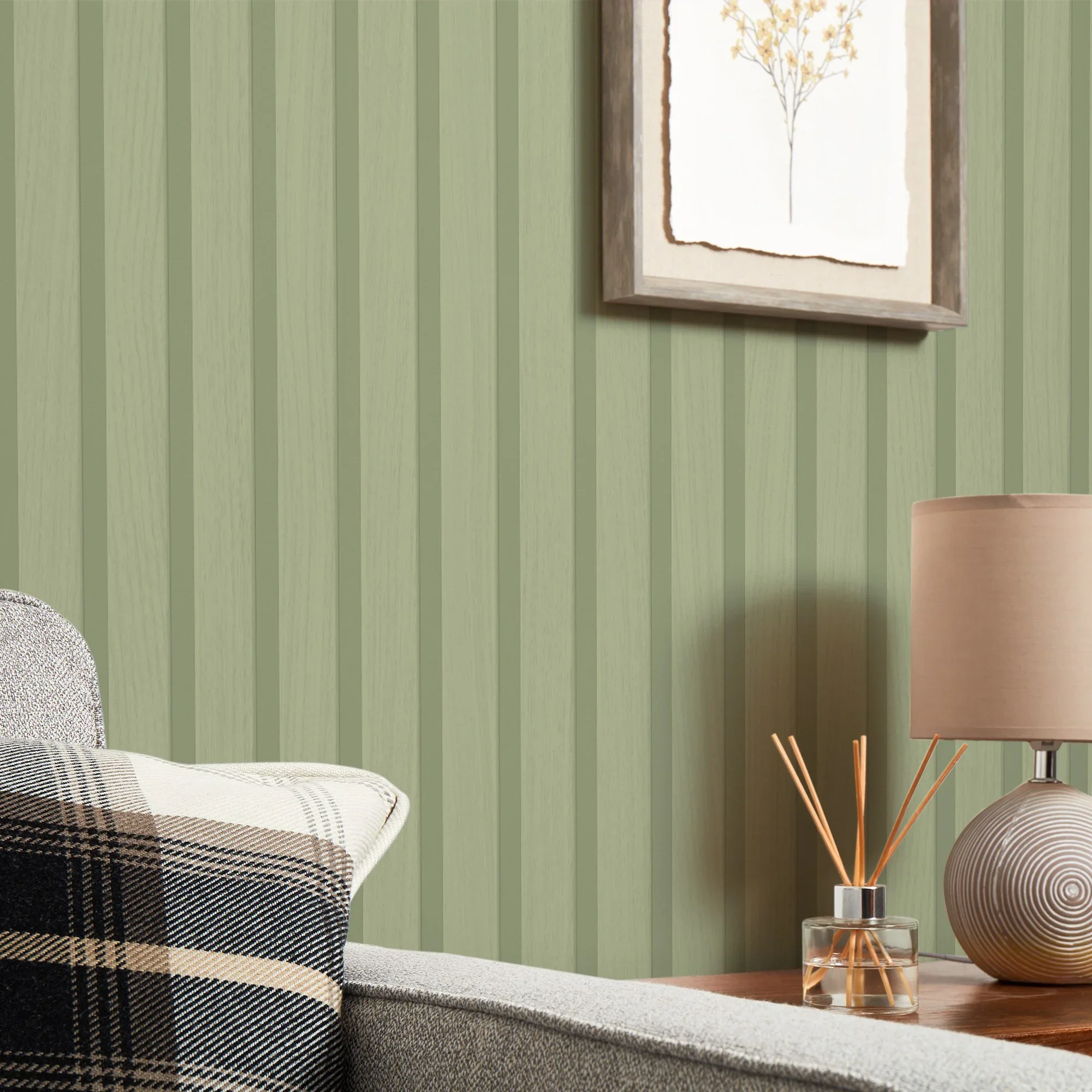 Contemporary Wood Slat Wallpaper in Green - Image 3