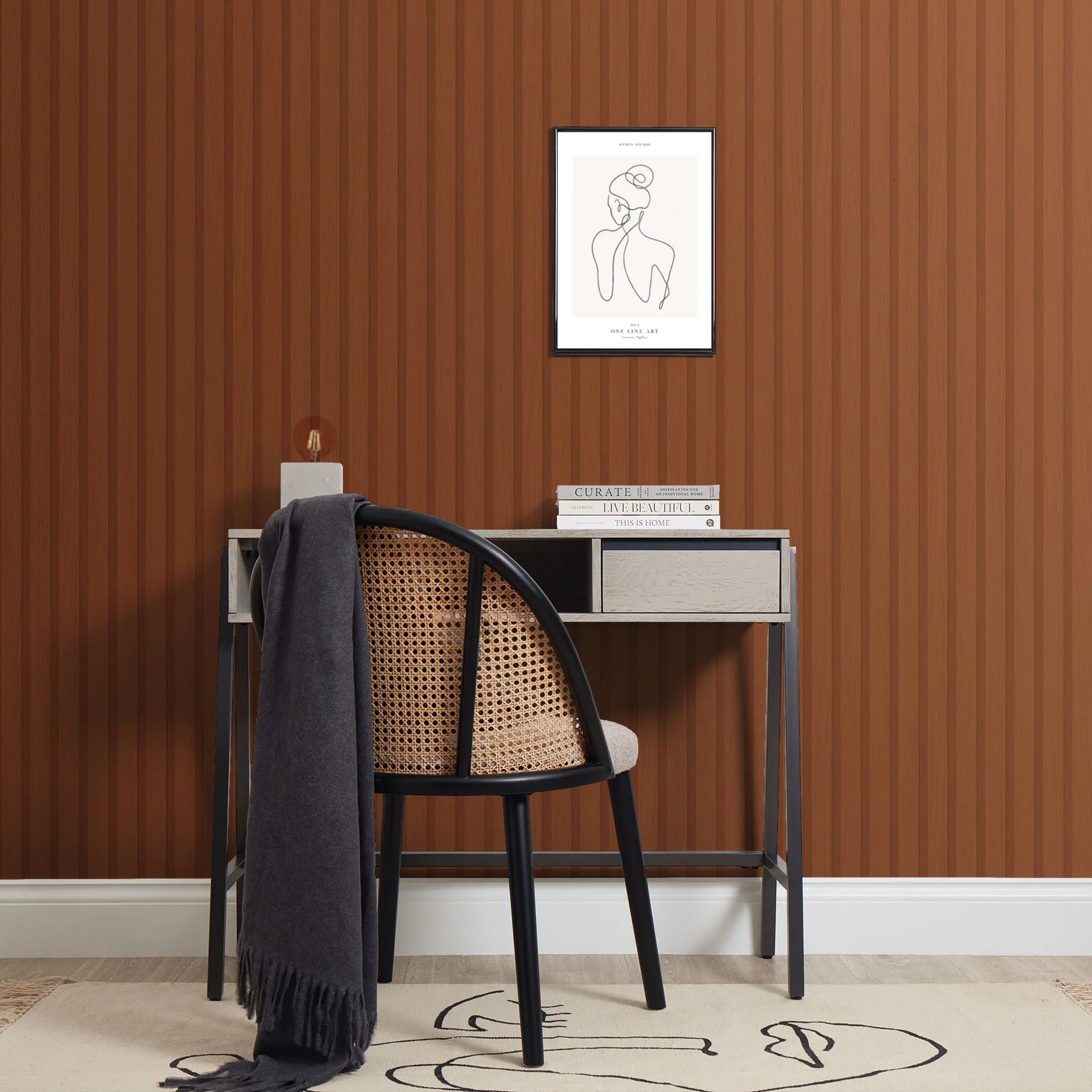 Contemporary Wood Slat Wallpaper in Terracotta - Image 2