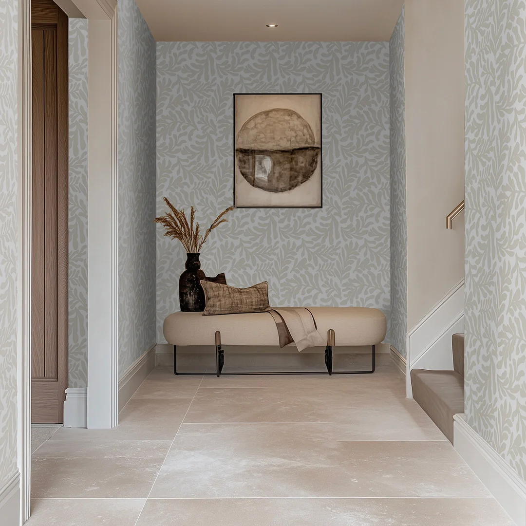 Coral Leaf Wallpaper in Almond Latte - Image 2