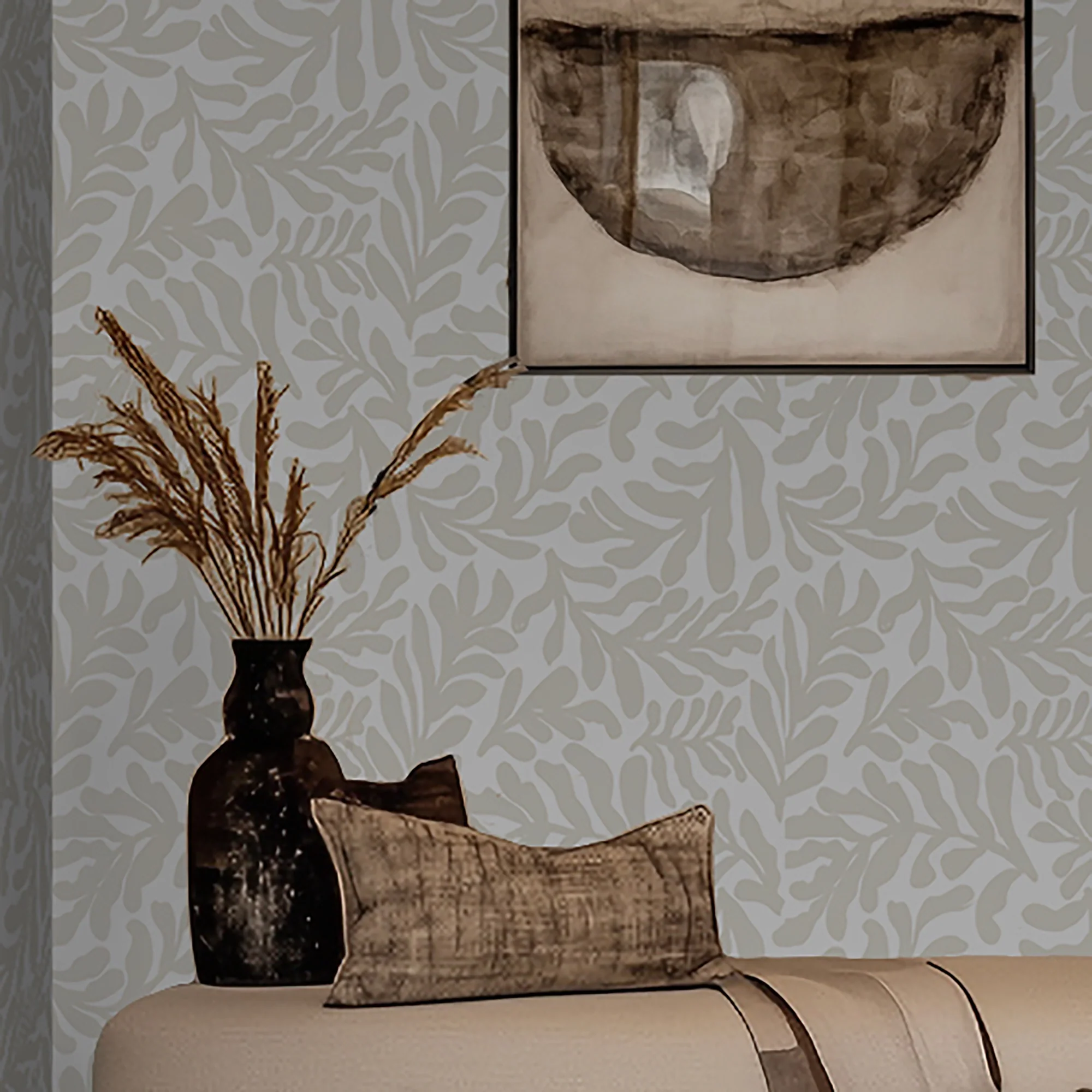 Coral Leaf Wallpaper in Almond Latte - Image 3