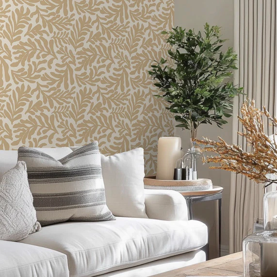 Coral Leaf Wallpaper in Caramel Latte - Image 2