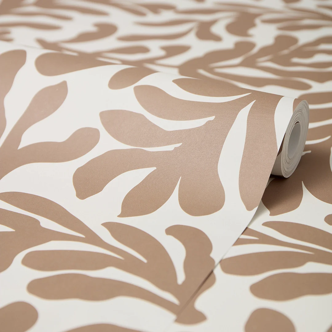 Coral Leaf Wallpaper in Coffee on Cream - Image 4