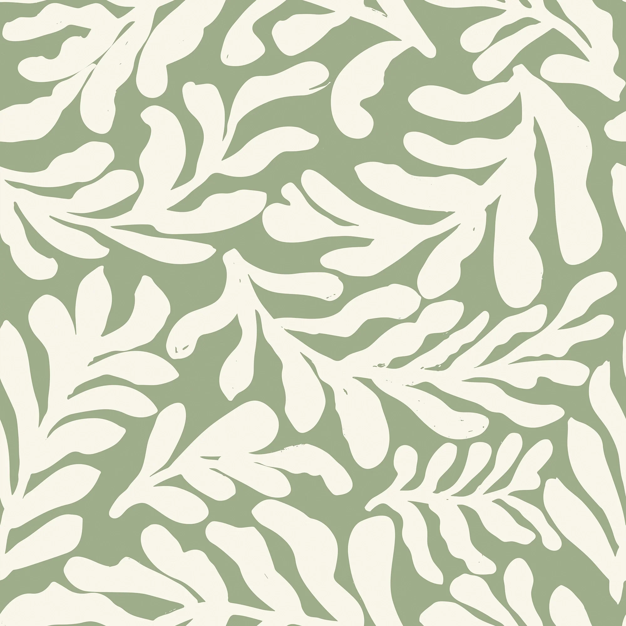Coral Leaf Wallpaper in Cream on Pistachio
