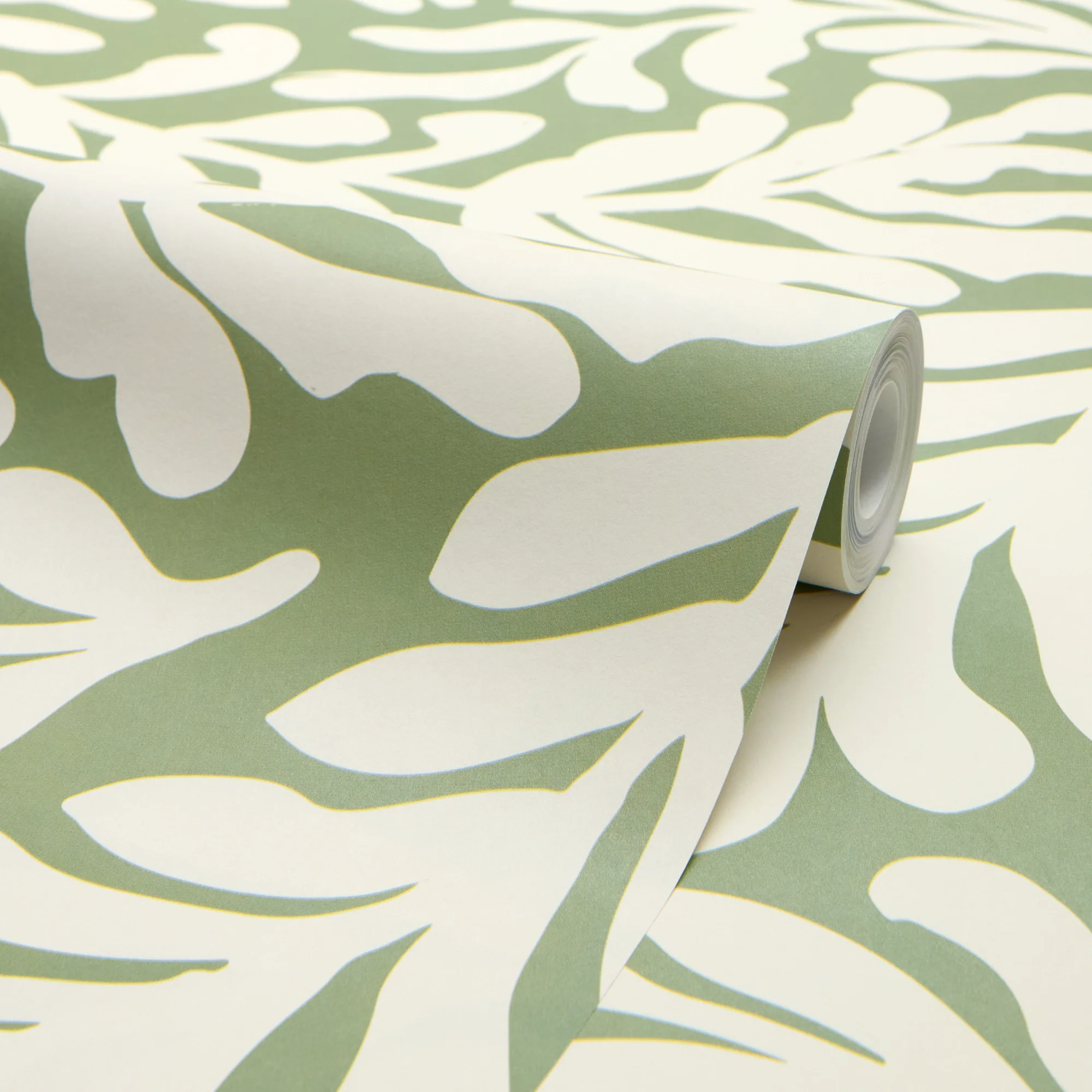 Coral Leaf Wallpaper in Cream on Pistachio - Image 4