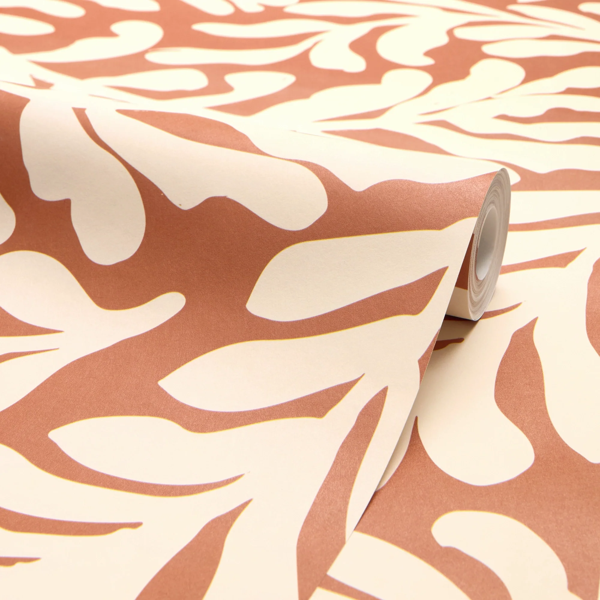 Coral Leaf Wallpaper in Cream on Terracotta - Image 4