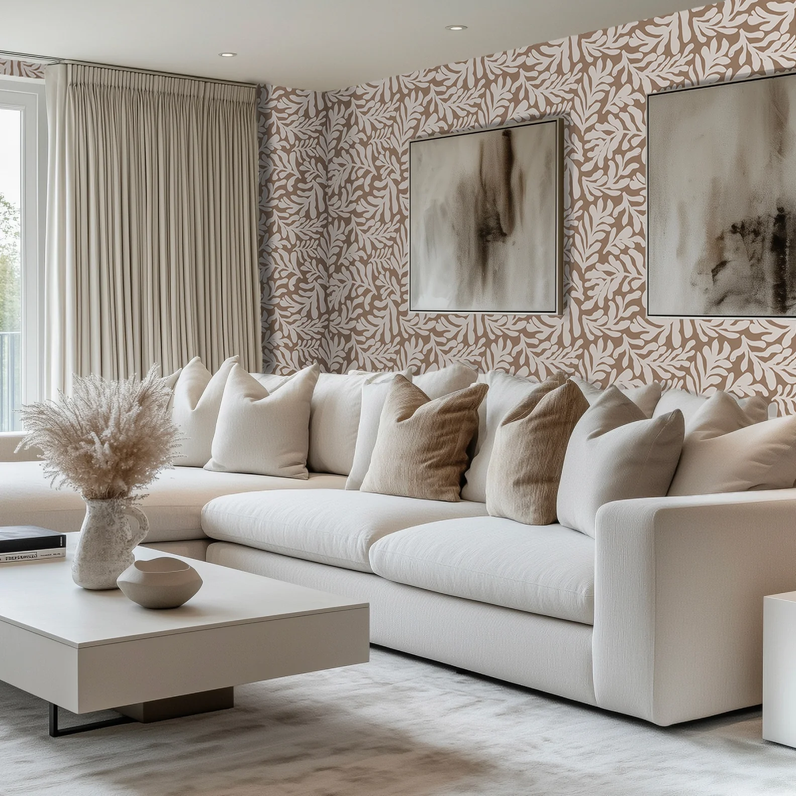 Coral Leaf Wallpaper in Mocha - Image 2