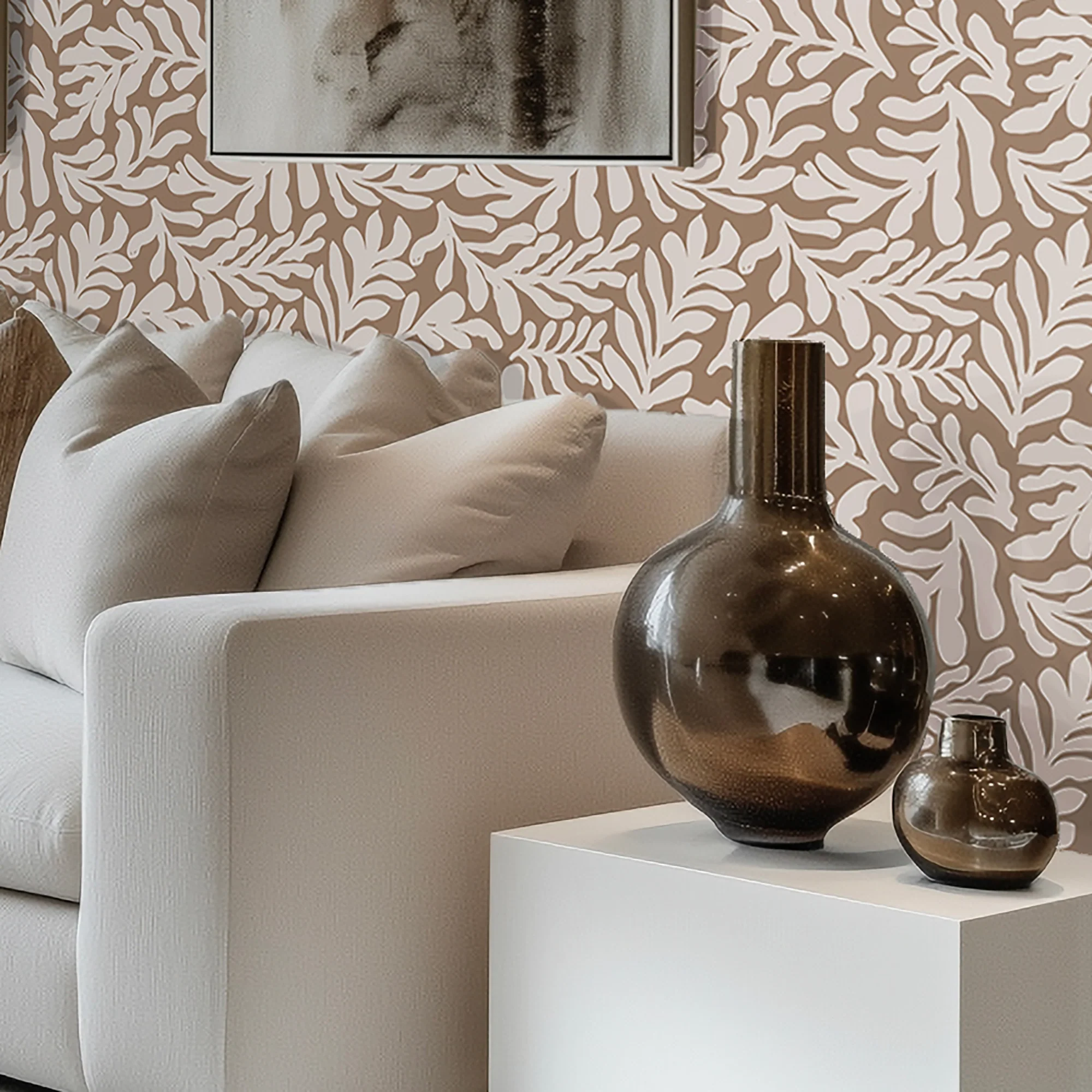Coral Leaf Wallpaper in Mocha - Image 3