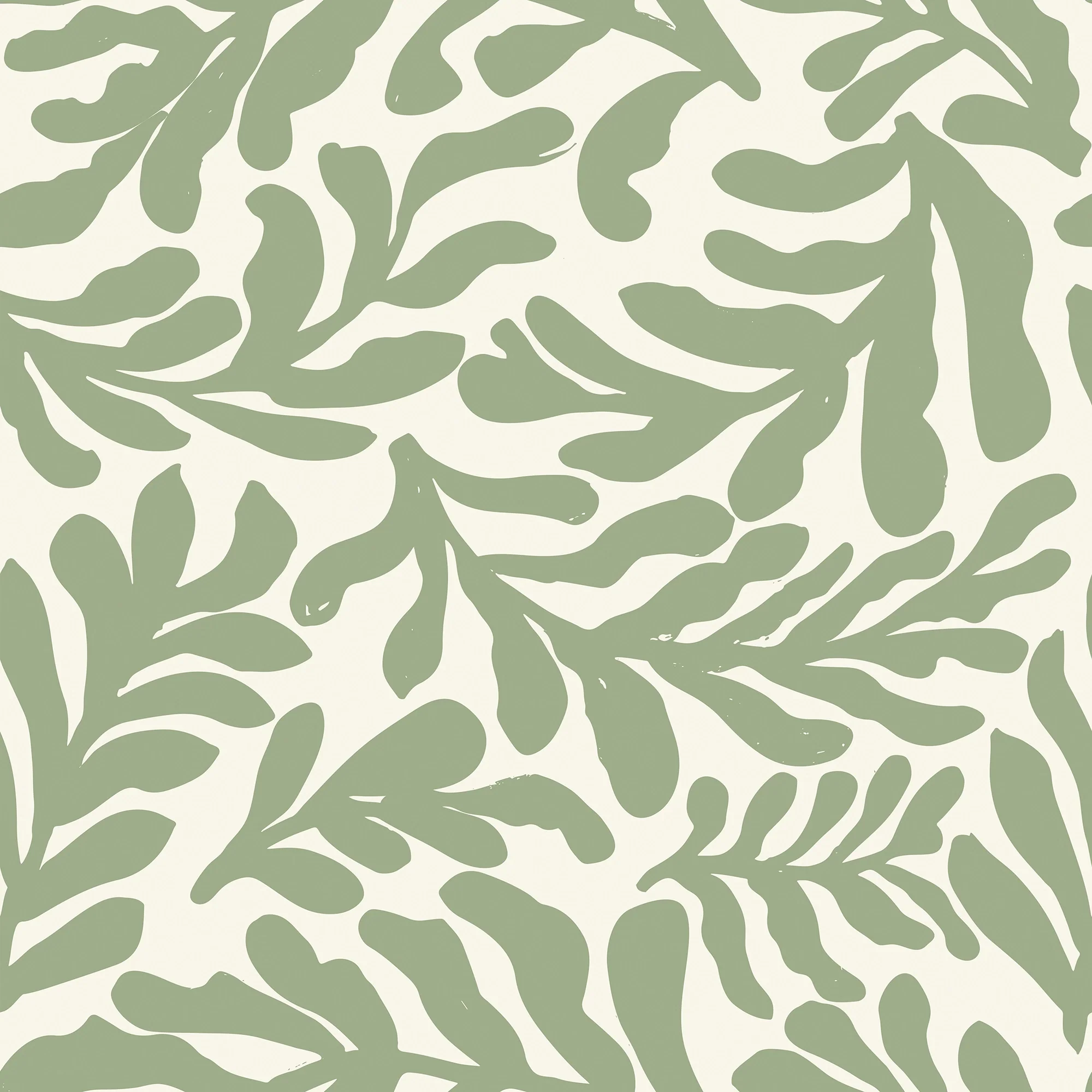 Coral Leaf Wallpaper in Pistachio on Cream