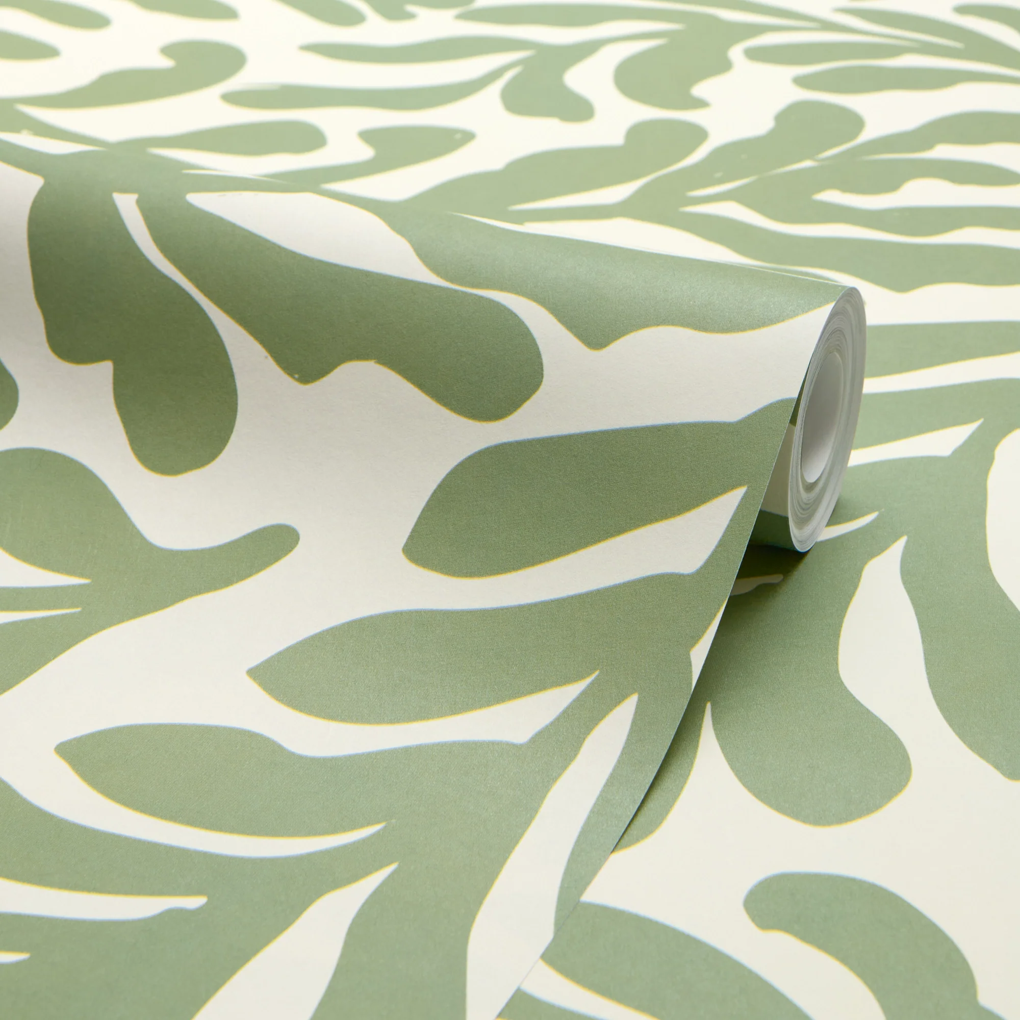 Coral Leaf Wallpaper in Pistachio on Cream - Image 4