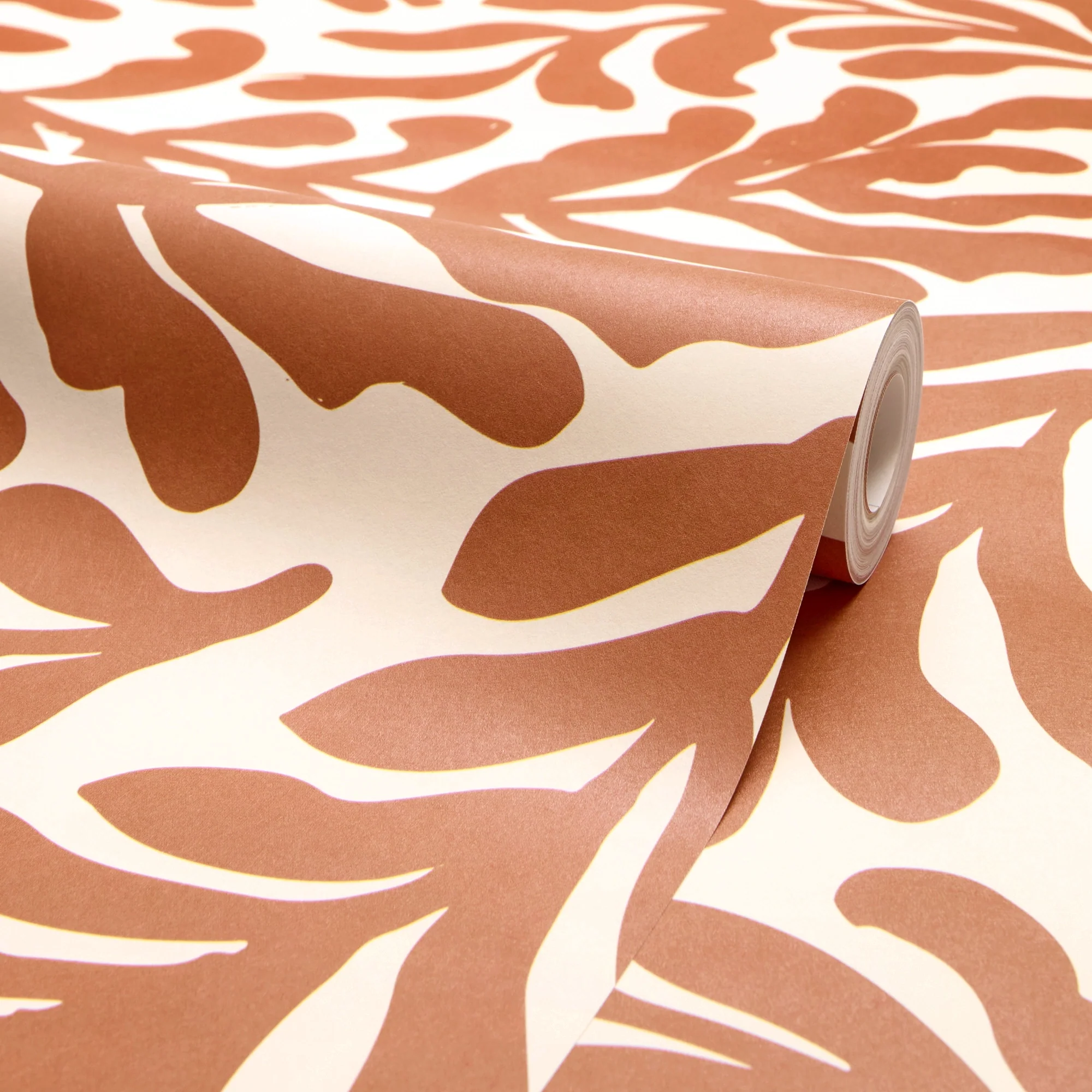 Coral Leaf Wallpaper in Terracotta on Cream - Image 4