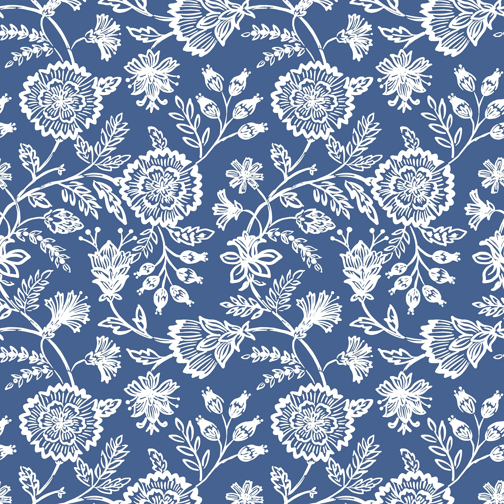 Country Floral Wallpaper in Blue