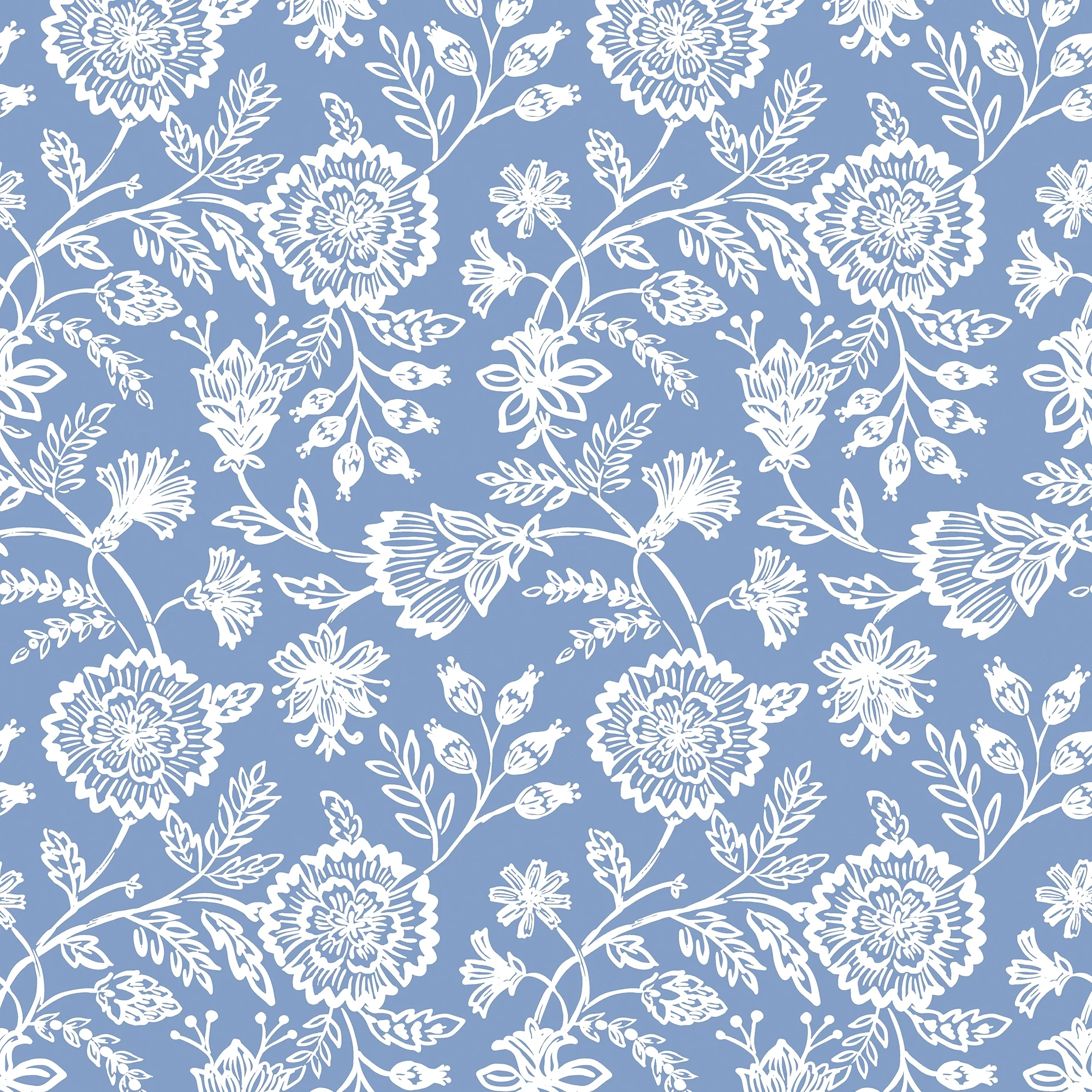 Country Floral Wallpaper in Cornflower Blue