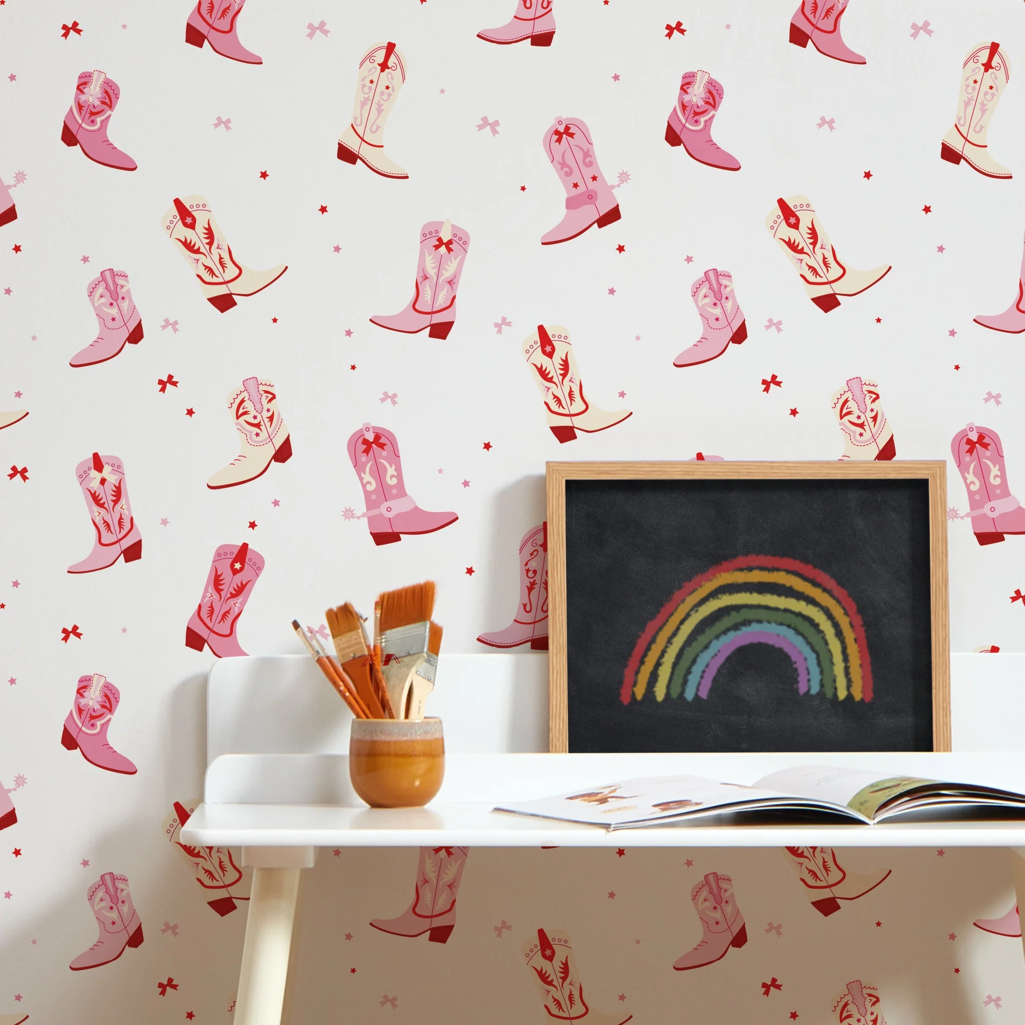 Cowboy Boot Wallpaper in Pink - Image 3