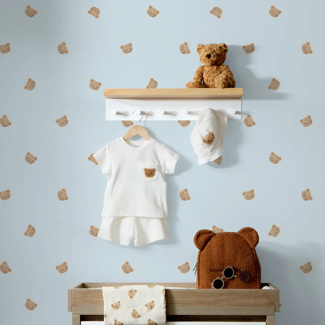 Cozy Bear Wallpaper in Soft Blue - Image 2