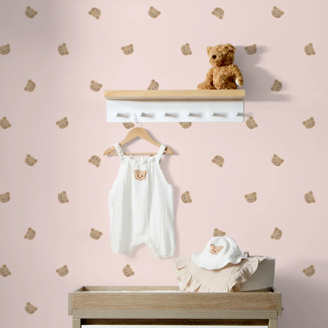 Cozy Bear Wallpaper in Soft Pink - Image 2