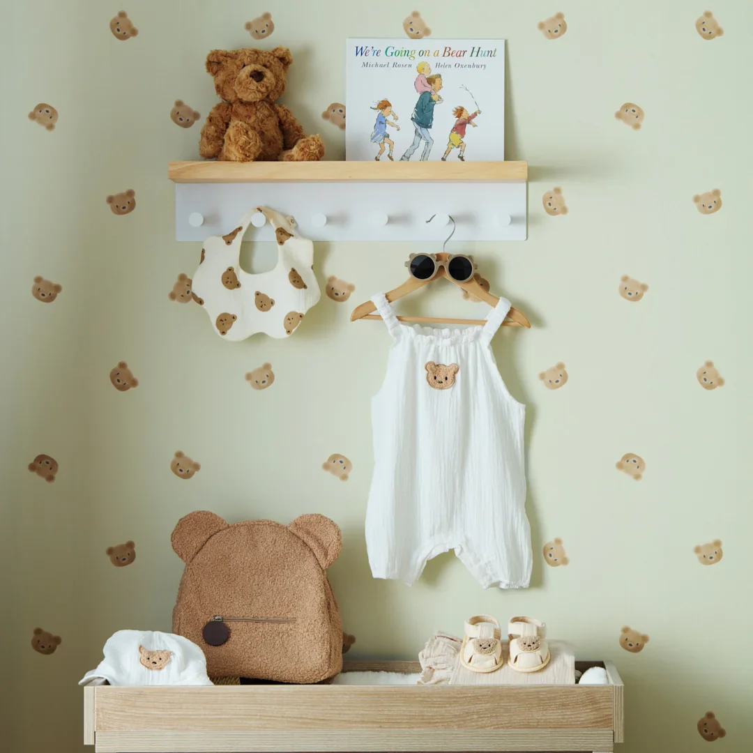 Cozy Bear Wallpaper in Soft Sage - Image 3