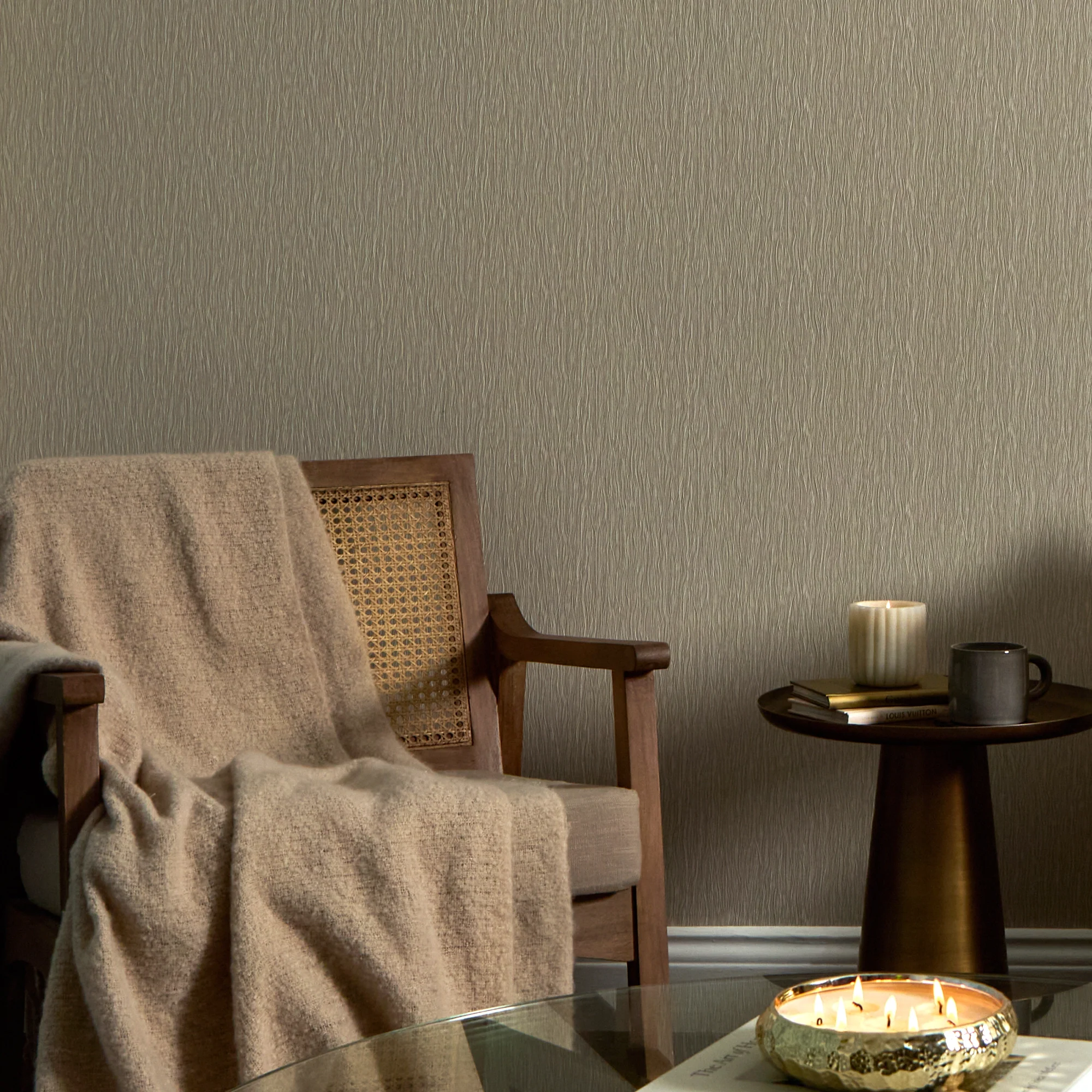 Crushed Silk Wallpaper in Latte - Image 2