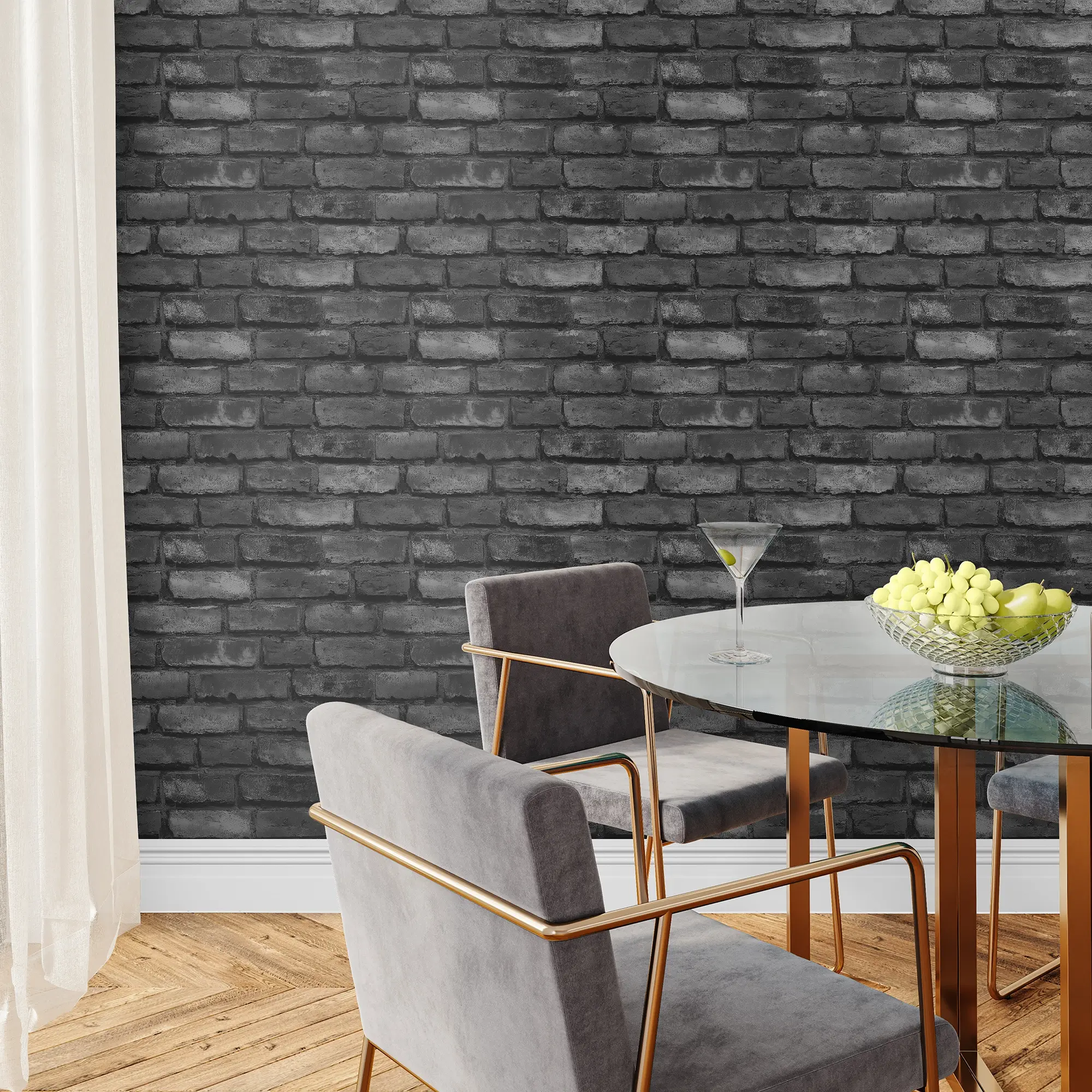 Deansgate Brick Wallpaper in Dark Grey - Image 2