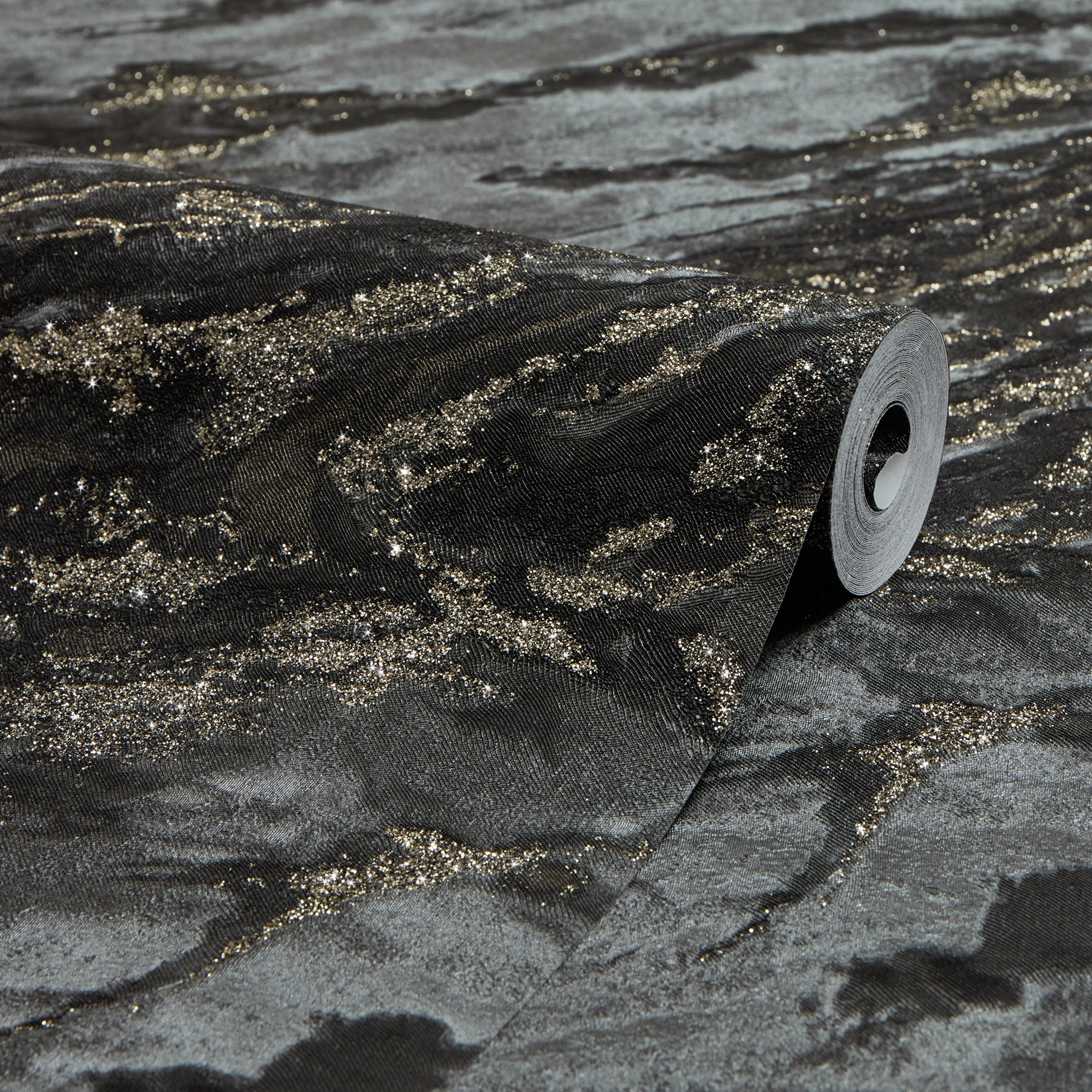 Decadence Wallpaper in Charcoal and Black with Gold Glitter - Image 4